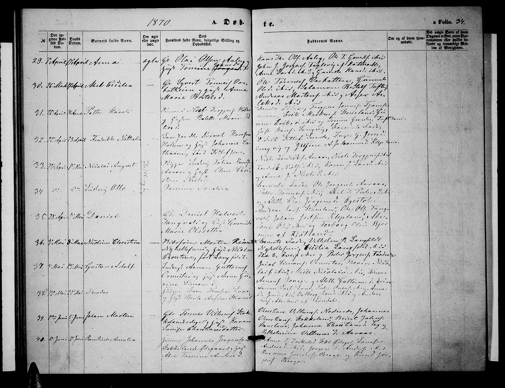Søgne sokneprestkontor, AV/SAK-1111-0037/F/Fb/Fbb/L0004: Parish register (copy) no. B 4, 1864-1883, p. 34