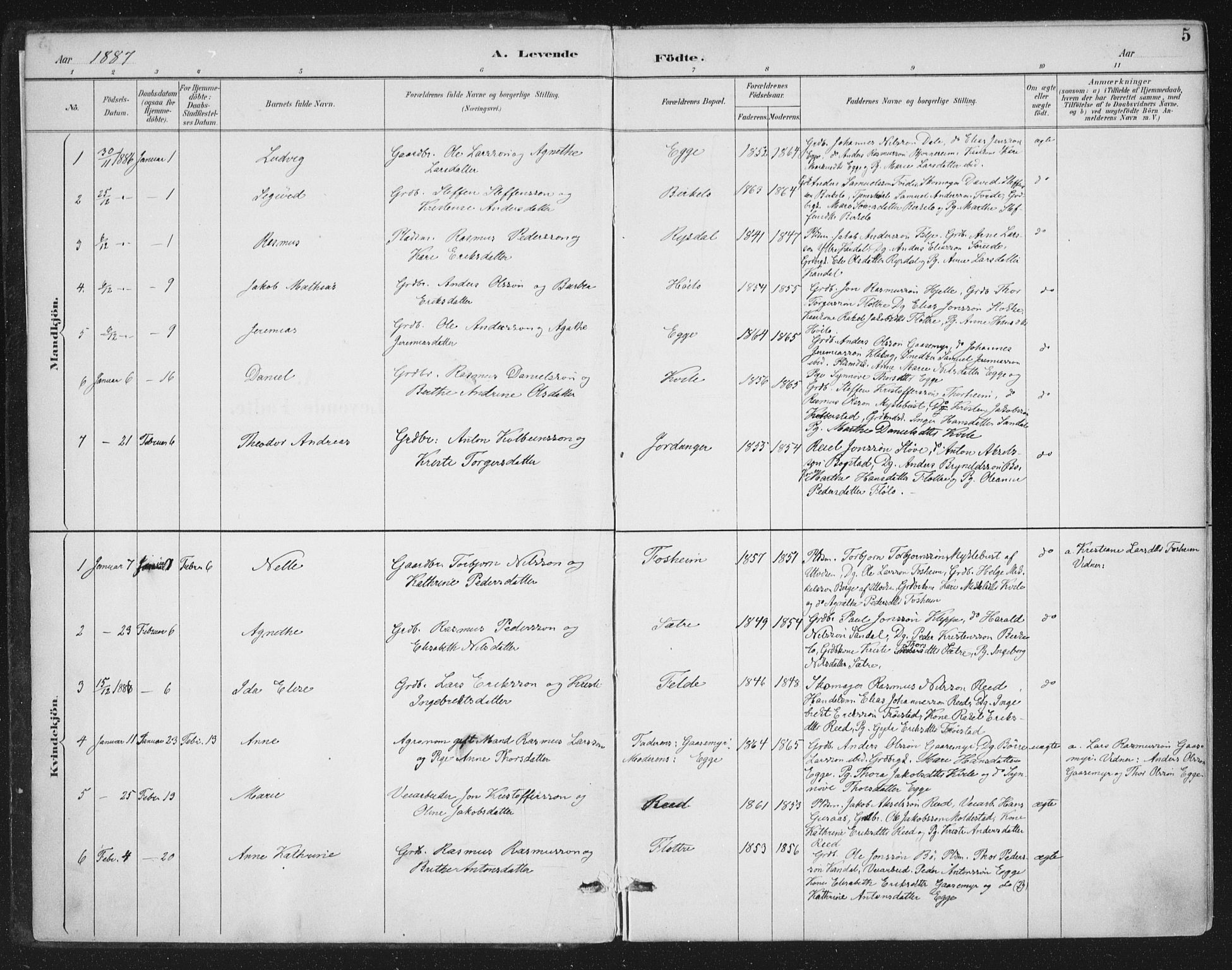 Gloppen sokneprestembete, AV/SAB-A-80101/H/Haa/Haac/L0002: Parish register (official) no. C  2, 1887-1904, p. 5