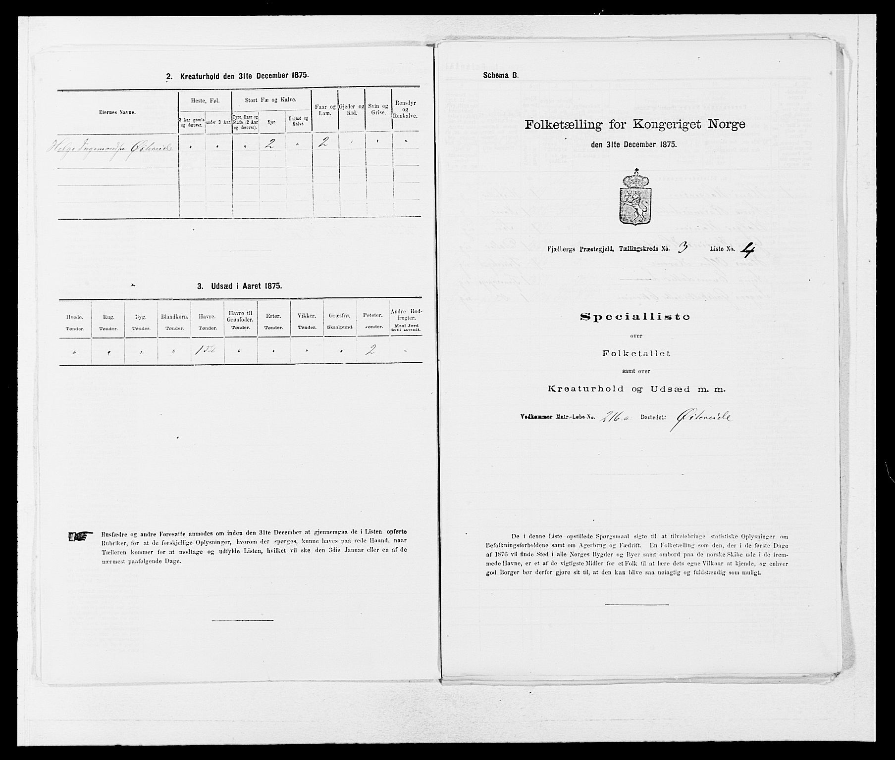 SAB, 1875 census for 1213P Fjelberg, 1875, p. 263