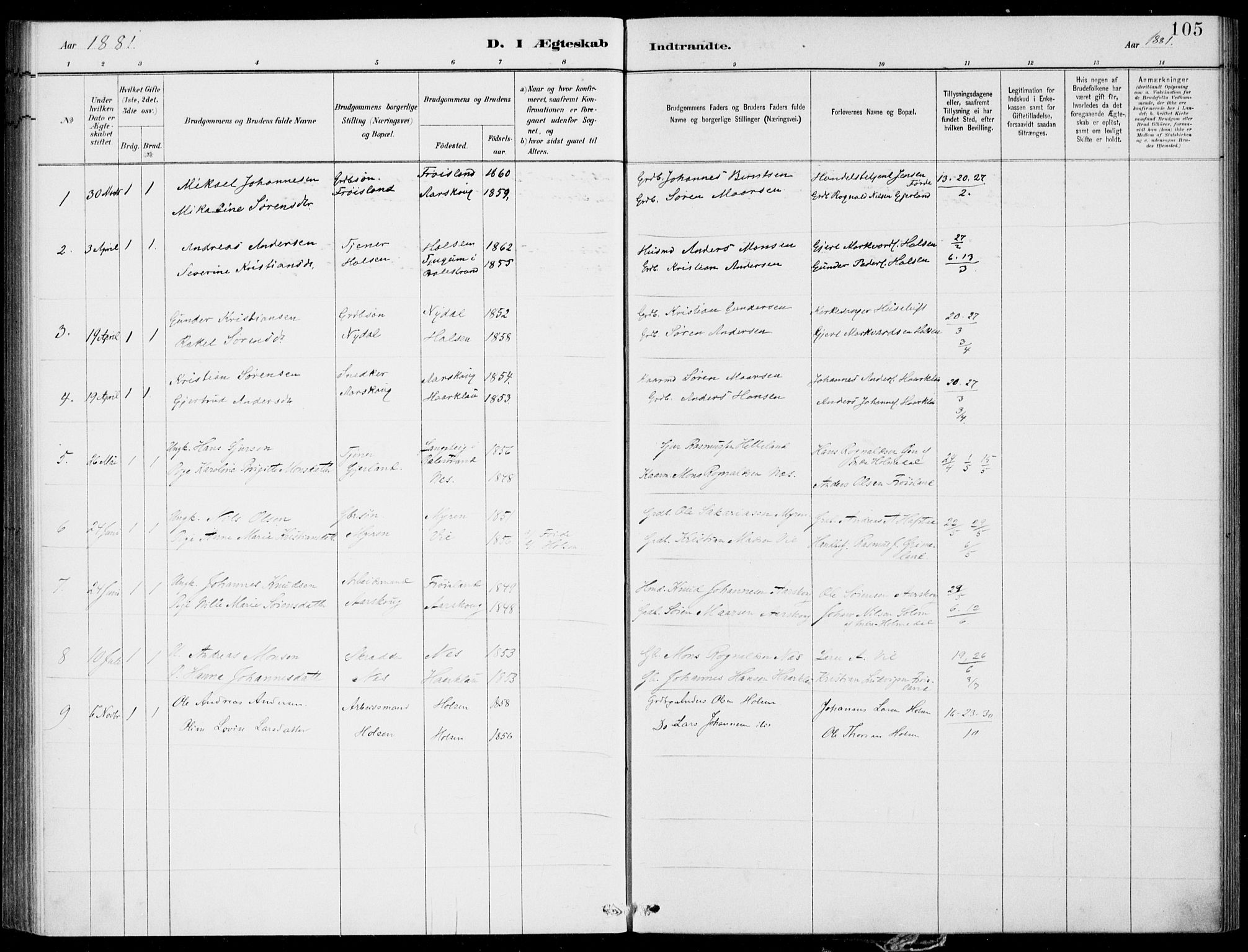 Førde sokneprestembete, SAB/A-79901/H/Haa/Haac/L0001: Parish register (official) no. C  1, 1881-1920, p. 105