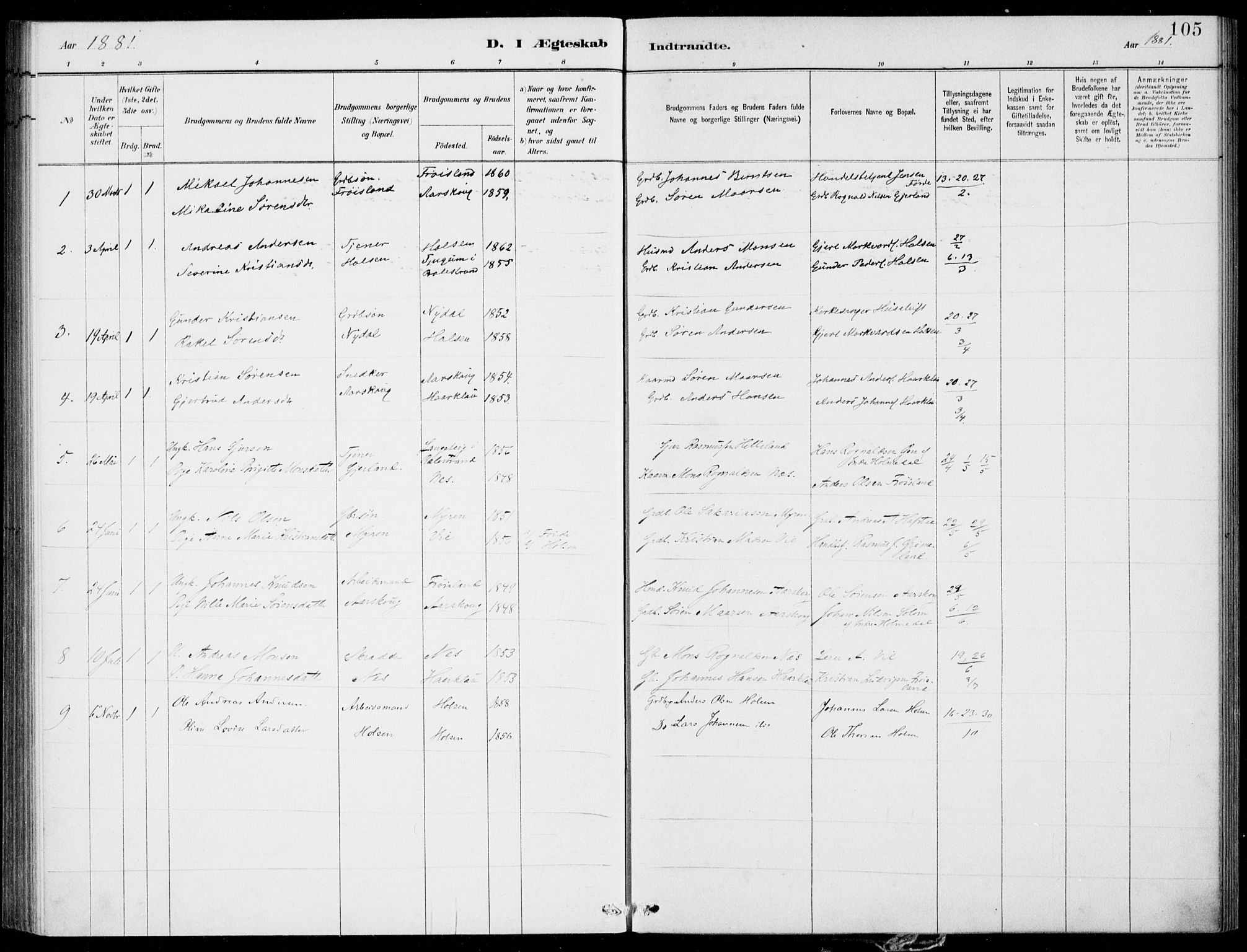 Førde sokneprestembete, AV/SAB-A-79901/H/Haa/Haac/L0001: Parish register (official) no. C  1, 1881-1920, p. 105