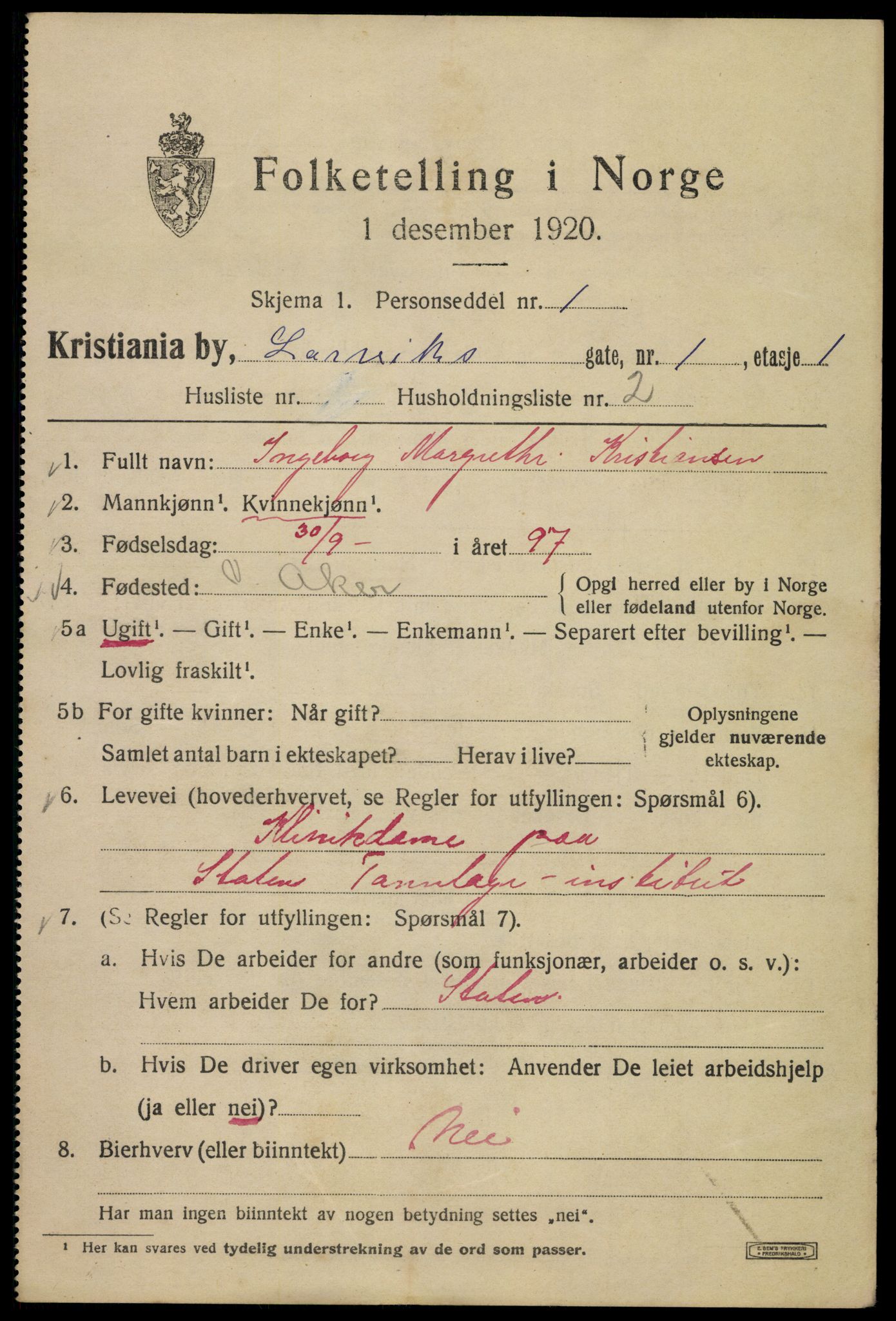 SAO, 1920 census for Kristiania, 1920, p. 361413