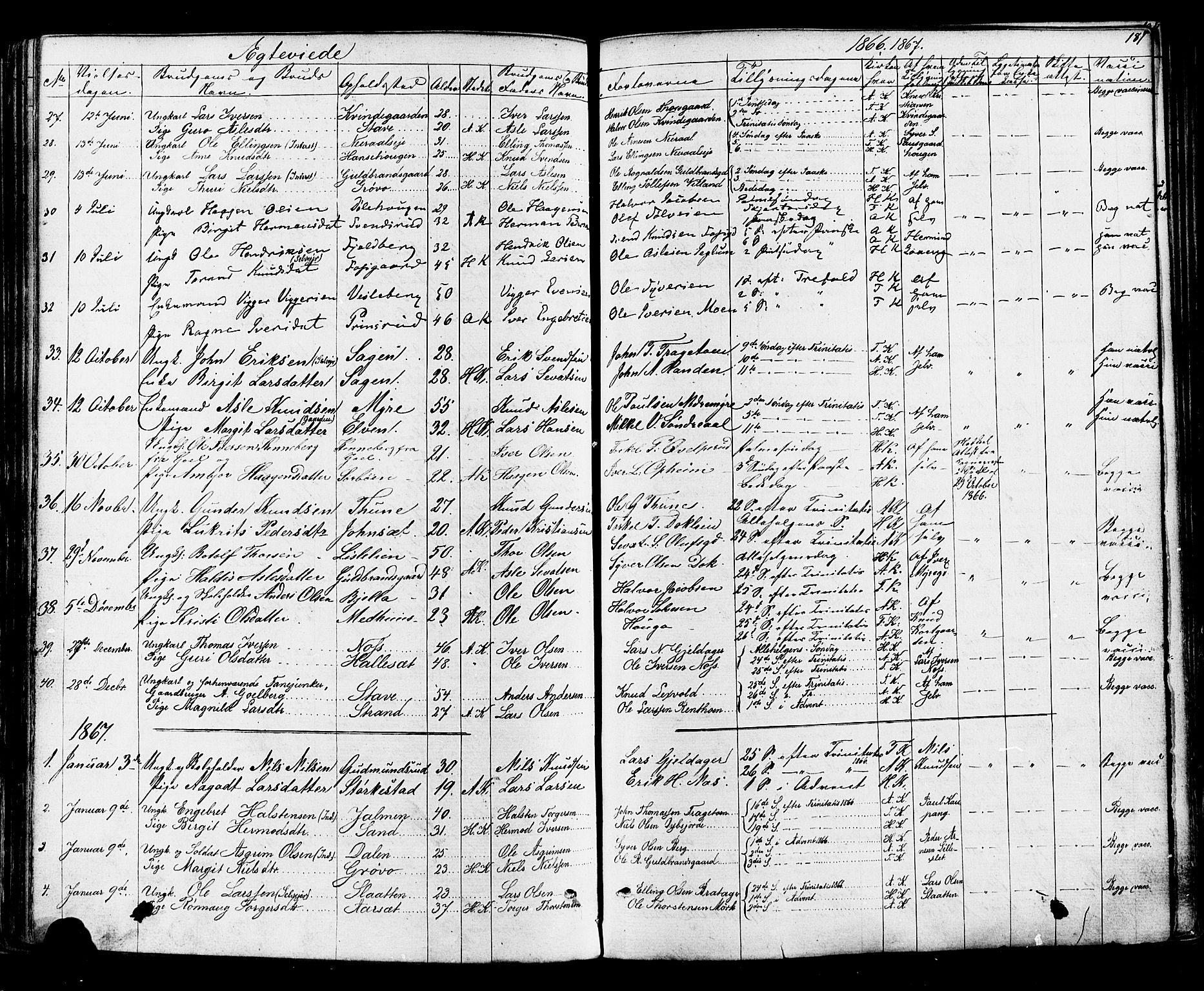 Ål kirkebøker, AV/SAKO-A-249/F/Fa/L0007: Parish register (official) no. I 7, 1865-1881, p. 187