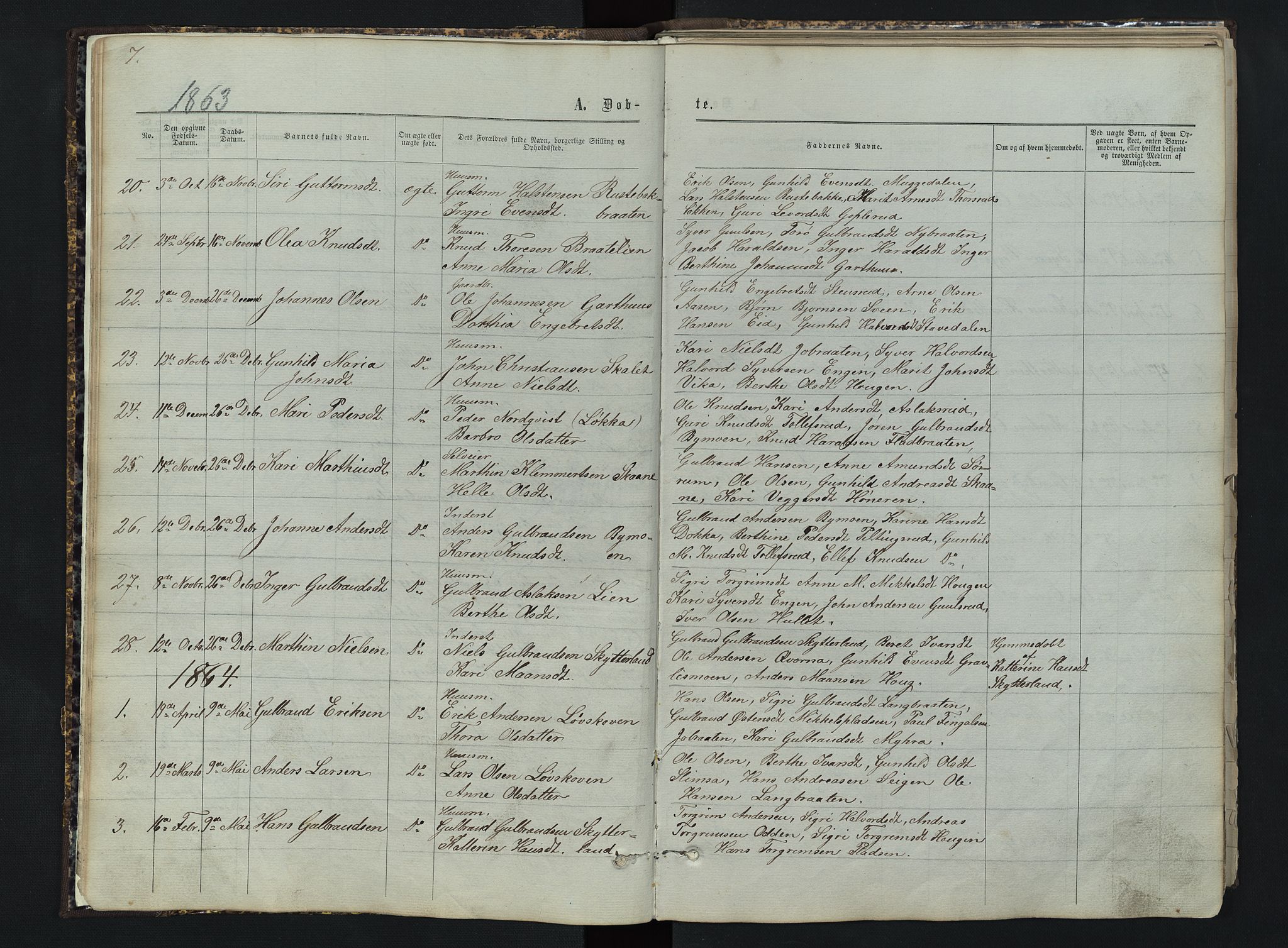 Sør-Aurdal prestekontor, AV/SAH-PREST-128/H/Ha/Hab/L0003: Parish register (copy) no. 3, 1862-1893, p. 7