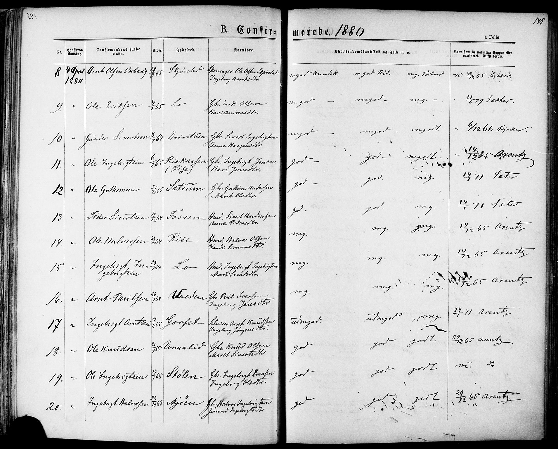 Ministerialprotokoller, klokkerbøker og fødselsregistre - Sør-Trøndelag, SAT/A-1456/678/L0900: Parish register (official) no. 678A09, 1872-1881, p. 145