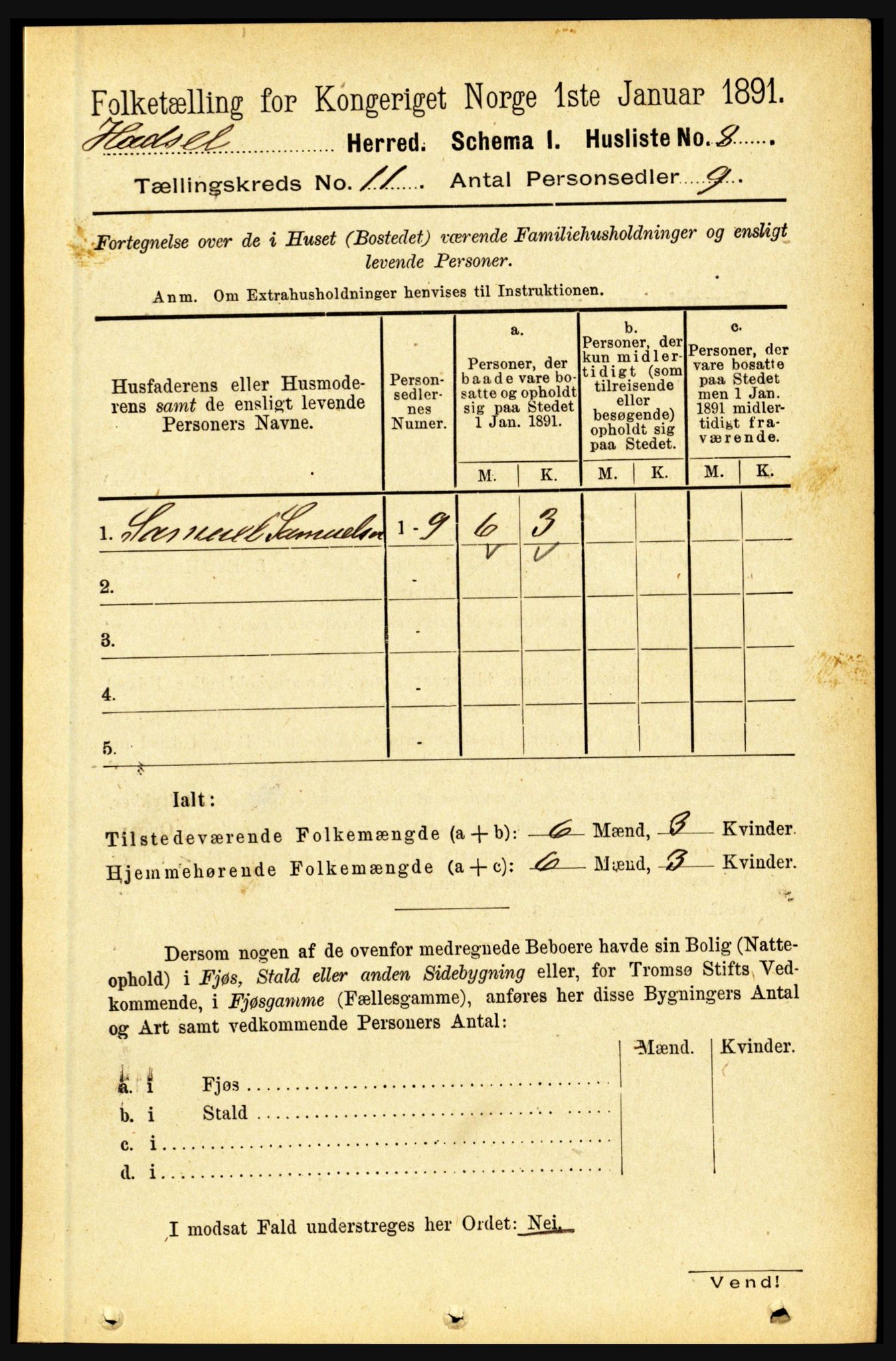 RA, 1891 census for 1866 Hadsel, 1891, p. 4650