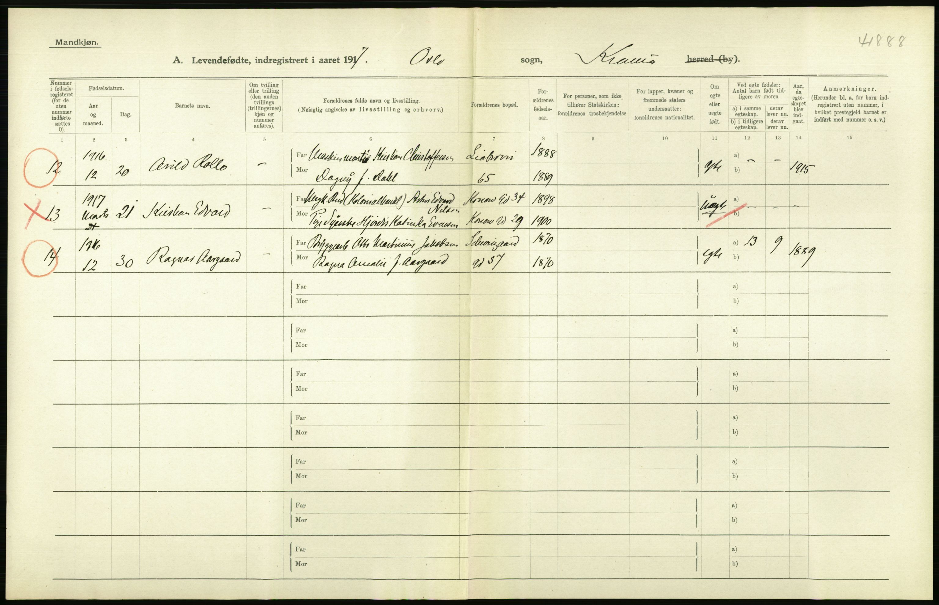 Statistisk sentralbyrå, Sosiodemografiske emner, Befolkning, AV/RA-S-2228/D/Df/Dfb/Dfbg/L0006: Kristiania: Levendefødte menn og kvinner., 1917, p. 544