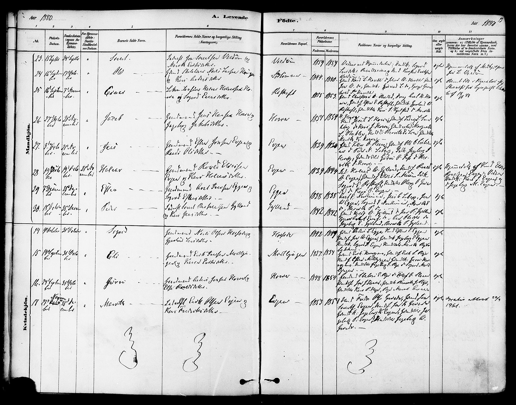Ministerialprotokoller, klokkerbøker og fødselsregistre - Sør-Trøndelag, SAT/A-1456/692/L1105: Parish register (official) no. 692A05, 1878-1890, p. 13