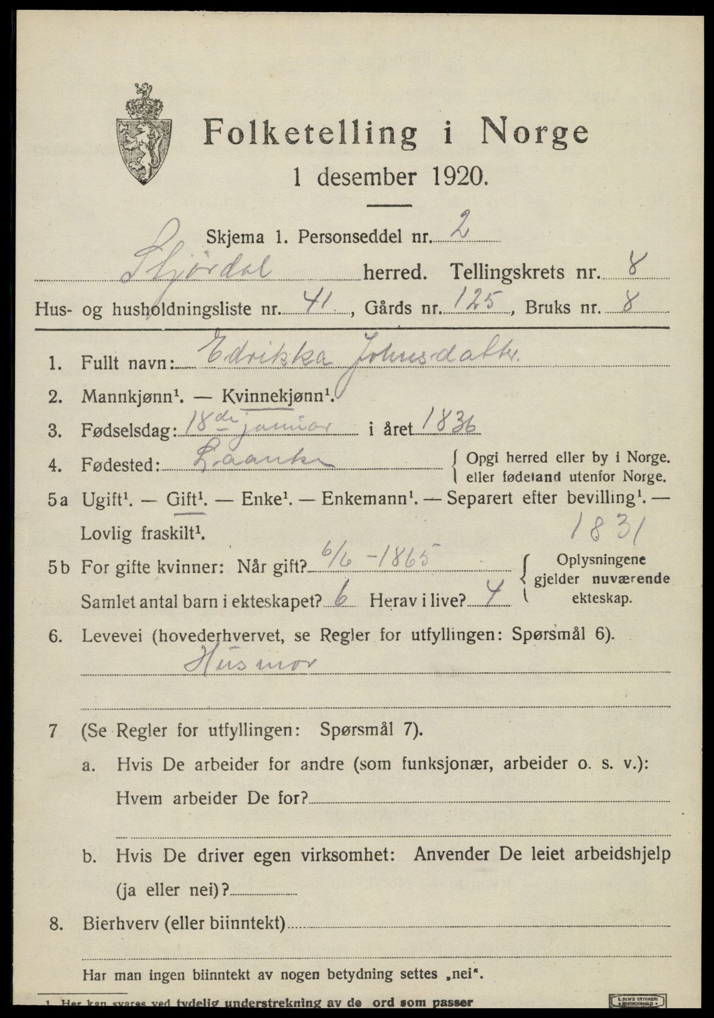 SAT, 1920 census for Stjørdal, 1920, p. 8274