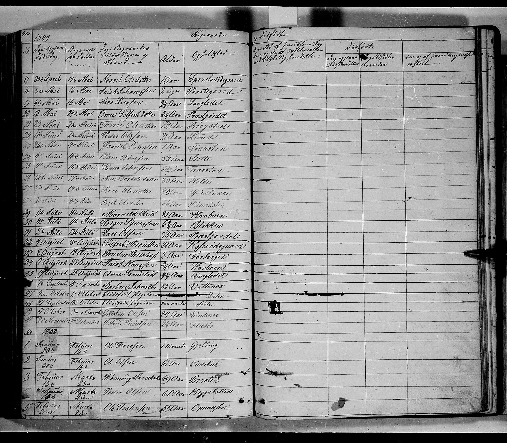 Lom prestekontor, SAH/PREST-070/L/L0004: Parish register (copy) no. 4, 1845-1864, p. 410-411