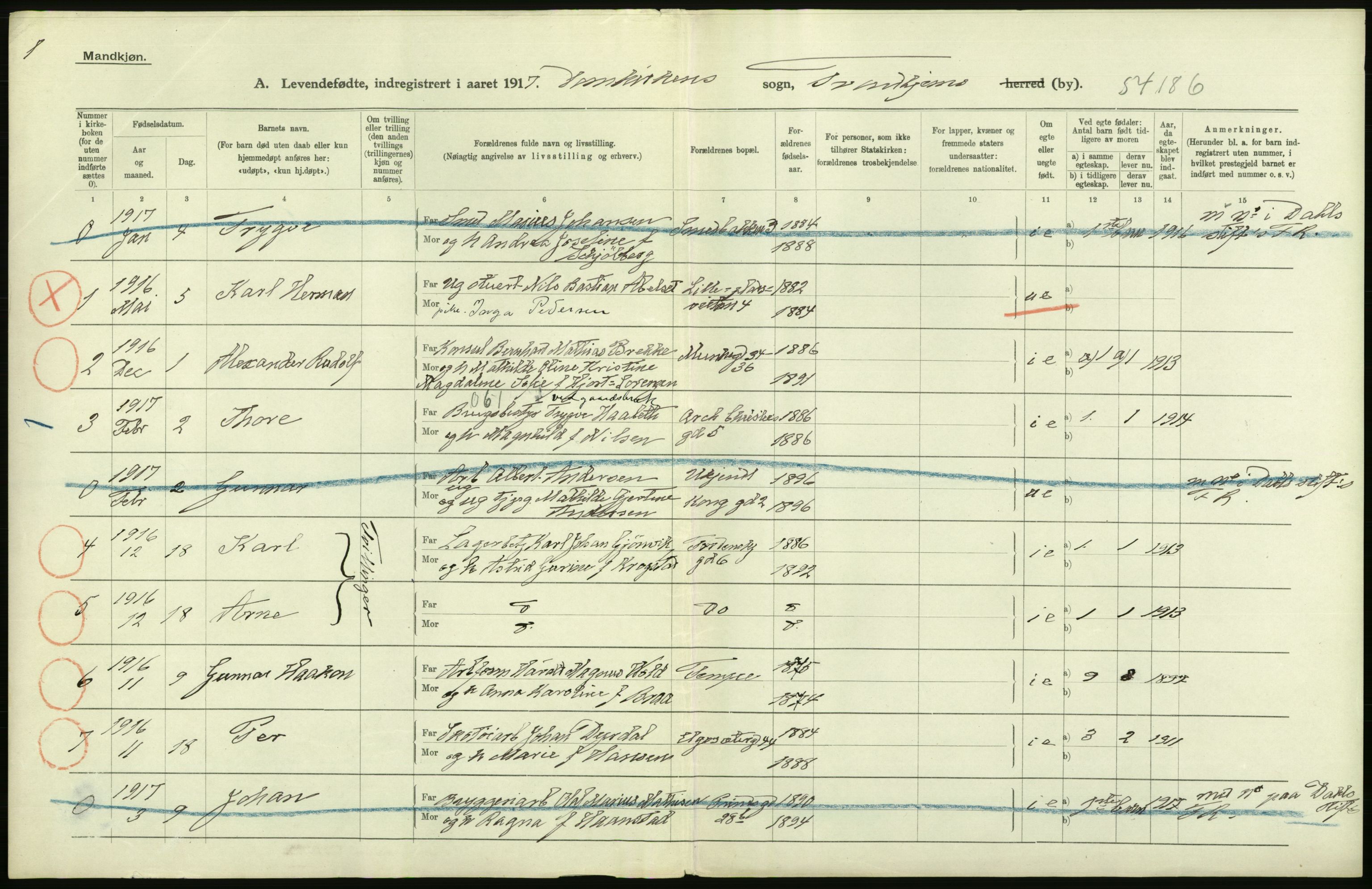 Statistisk sentralbyrå, Sosiodemografiske emner, Befolkning, AV/RA-S-2228/D/Df/Dfb/Dfbg/L0047: Trindheim: Levendefødte menn og kvinner, gifte, døde, dødfødte., 1917, p. 2