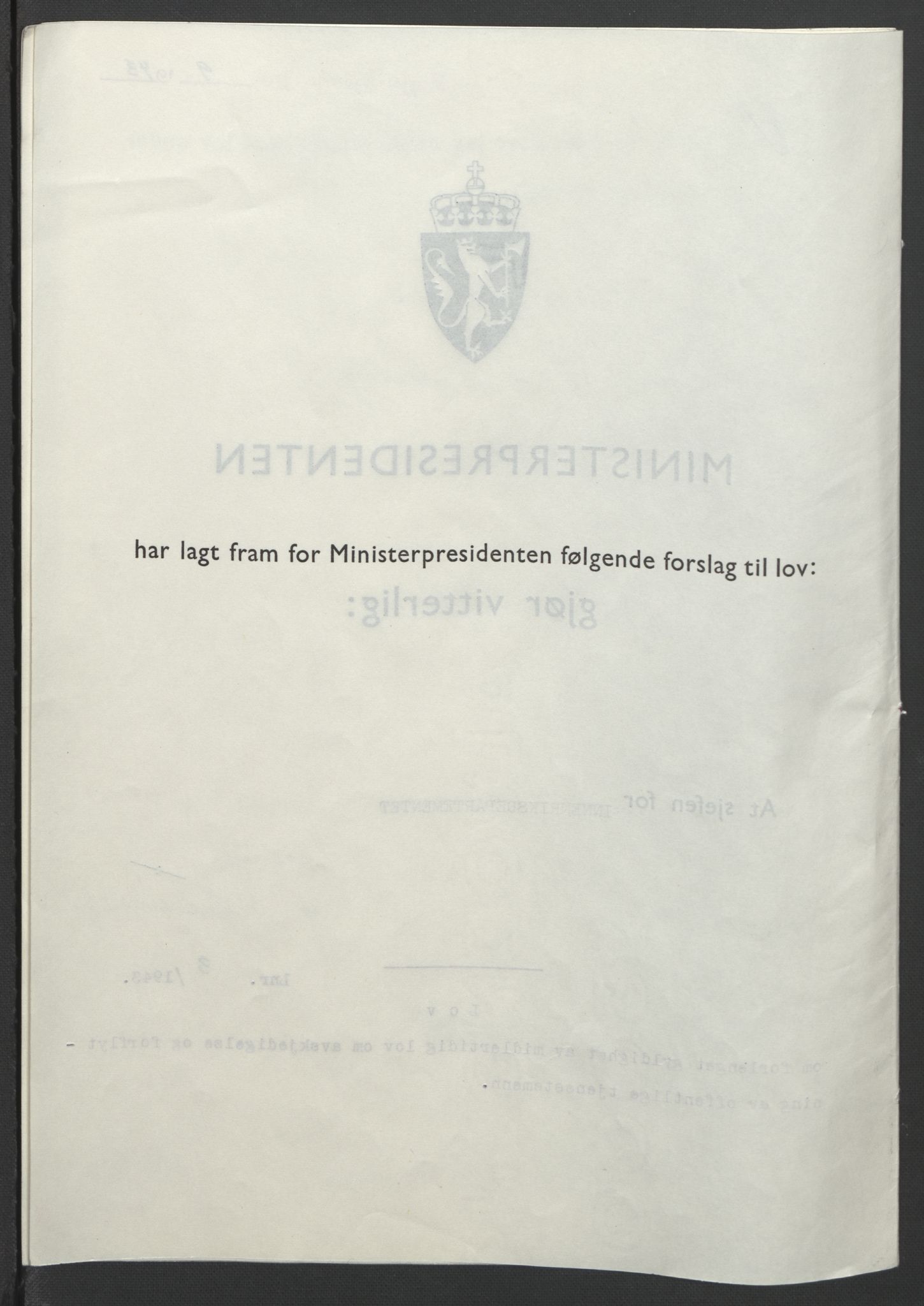 NS-administrasjonen 1940-1945 (Statsrådsekretariatet, de kommisariske statsråder mm), RA/S-4279/D/Db/L0099: Lover, 1943, p. 15