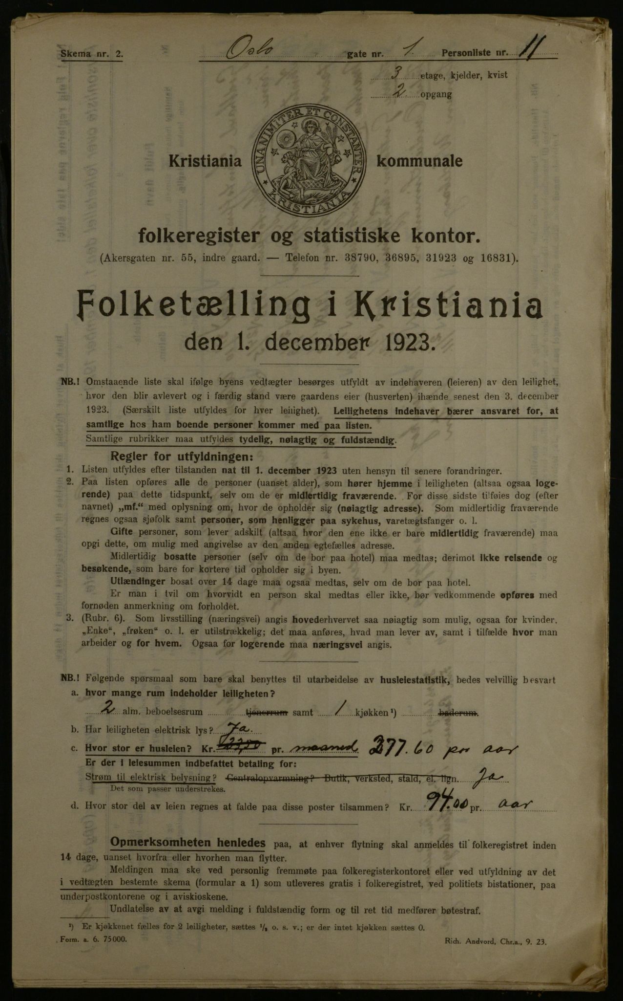 OBA, Municipal Census 1923 for Kristiania, 1923, p. 84976