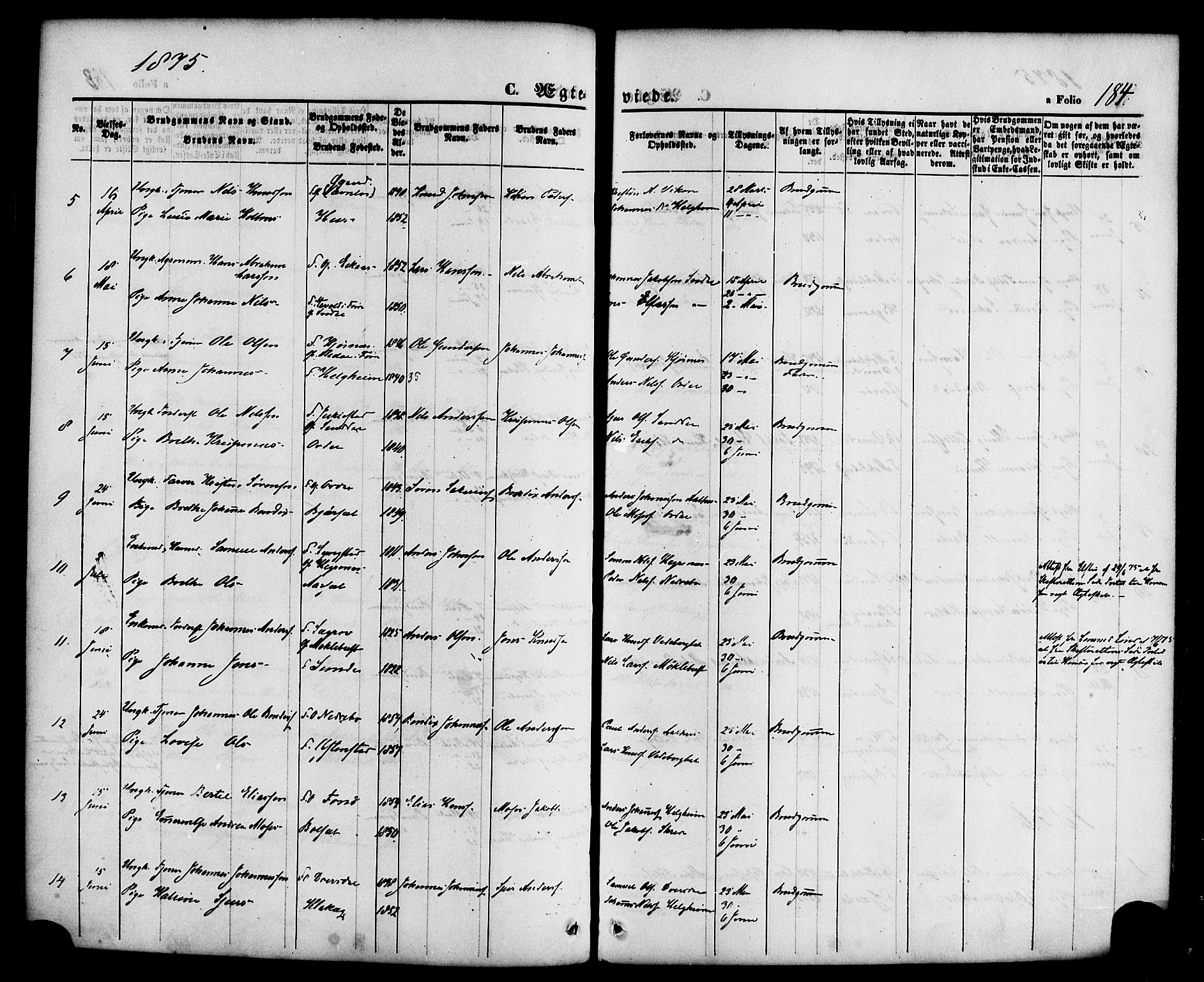 Jølster sokneprestembete, SAB/A-80701/H/Haa/Haaa/L0011: Parish register (official) no. A 11, 1866-1881, p. 184