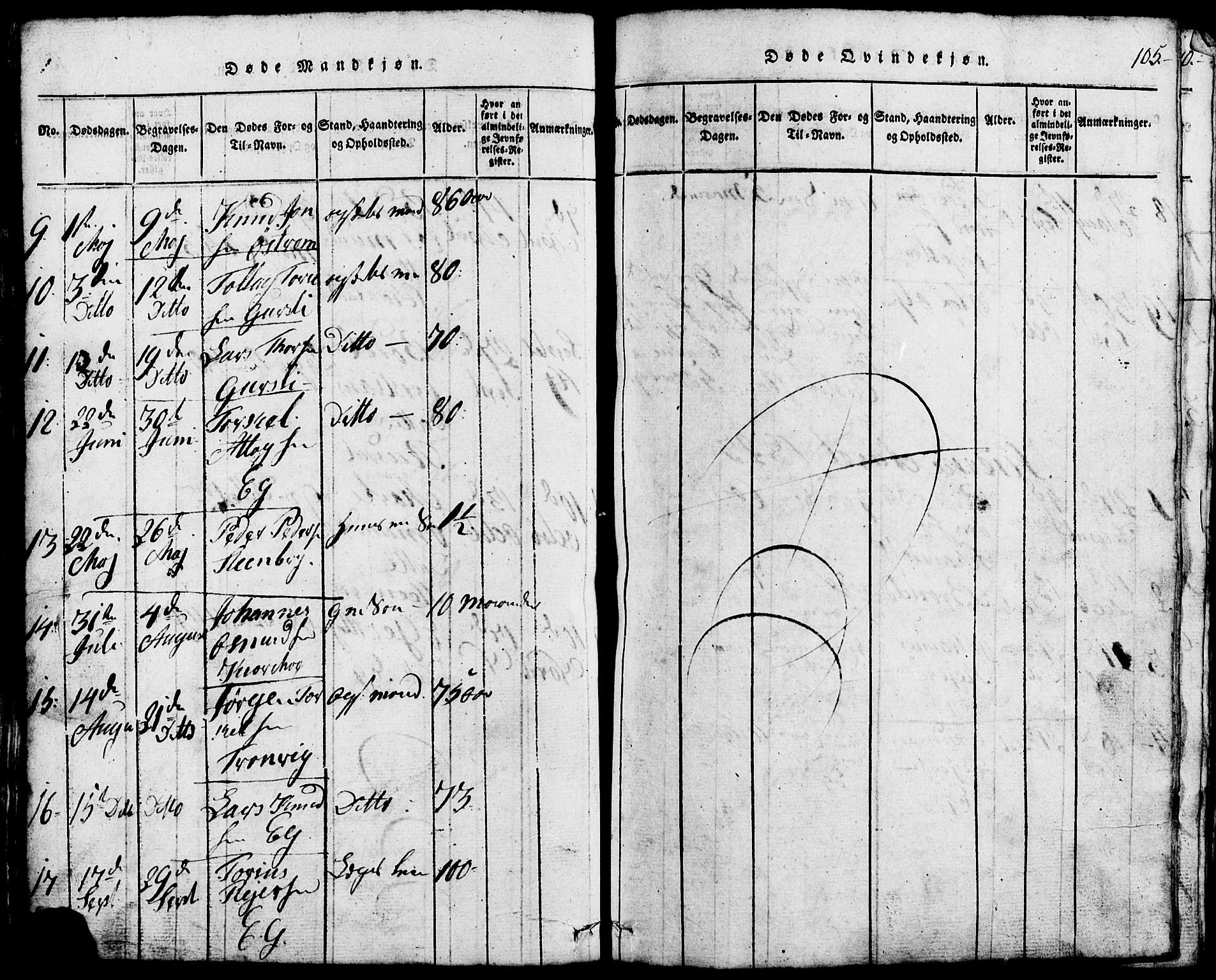 Lund sokneprestkontor, AV/SAST-A-101809/S07/L0002: Parish register (copy) no. B 2, 1816-1832, p. 105