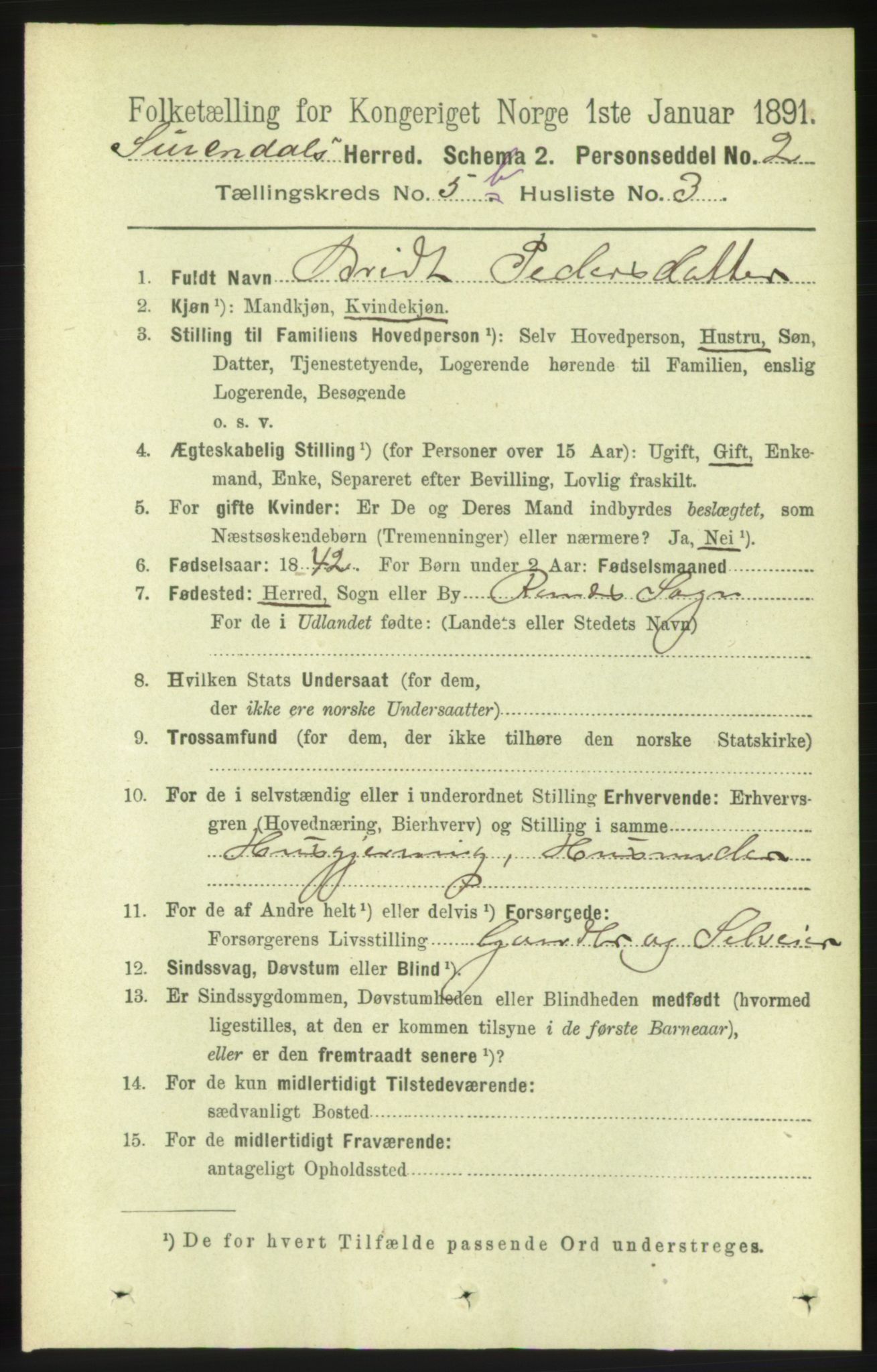 RA, 1891 census for 1566 Surnadal, 1891, p. 1503