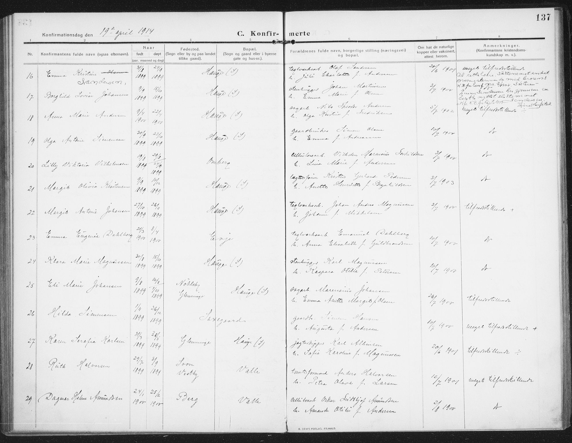 Rolvsøy prestekontor Kirkebøker, AV/SAO-A-2004/F/Fa/L0002: Parish register (official) no. 2, 1909-1917, p. 137