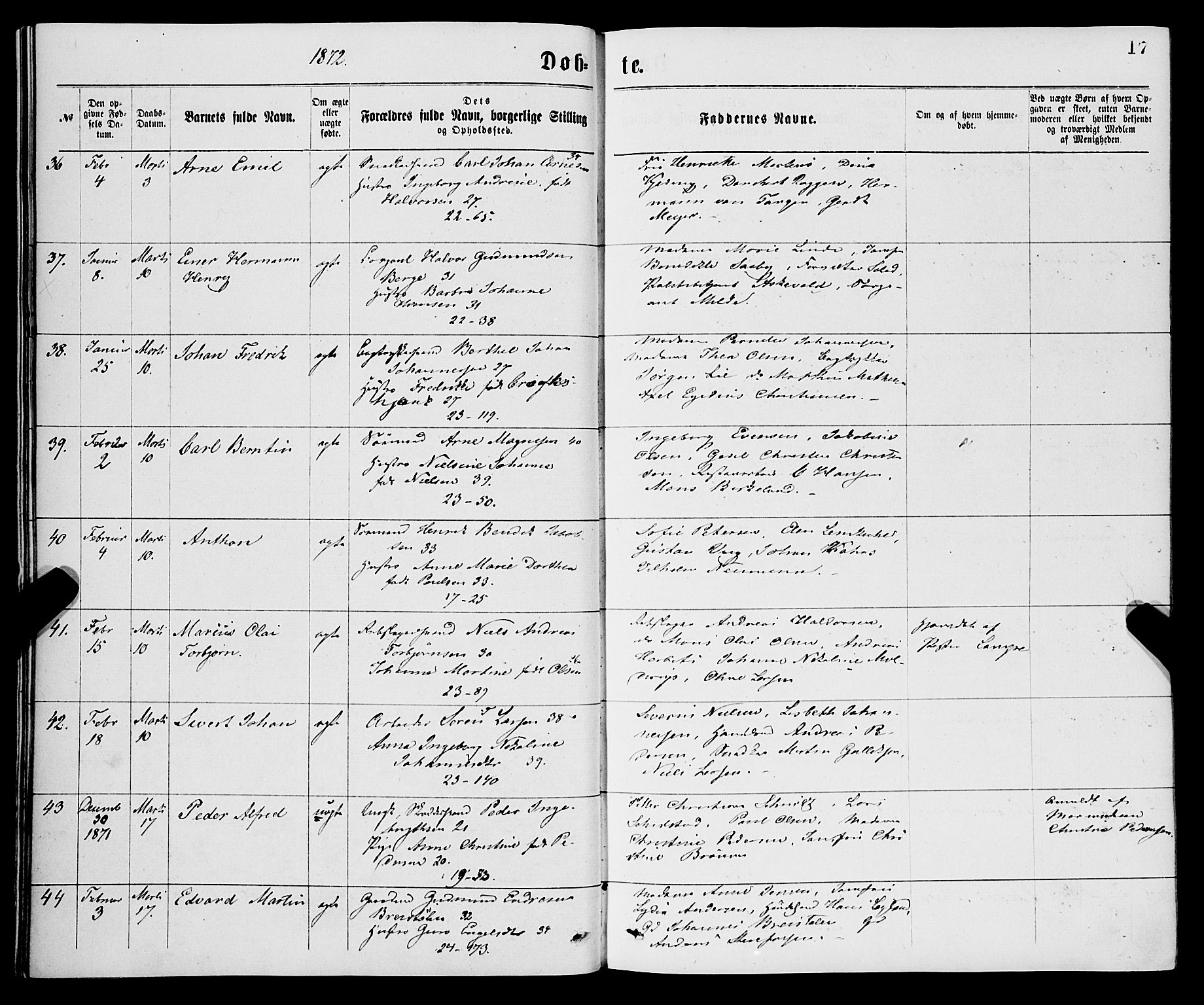 Korskirken sokneprestembete, AV/SAB-A-76101/H/Haa/L0020: Parish register (official) no. B 6, 1871-1878, p. 17