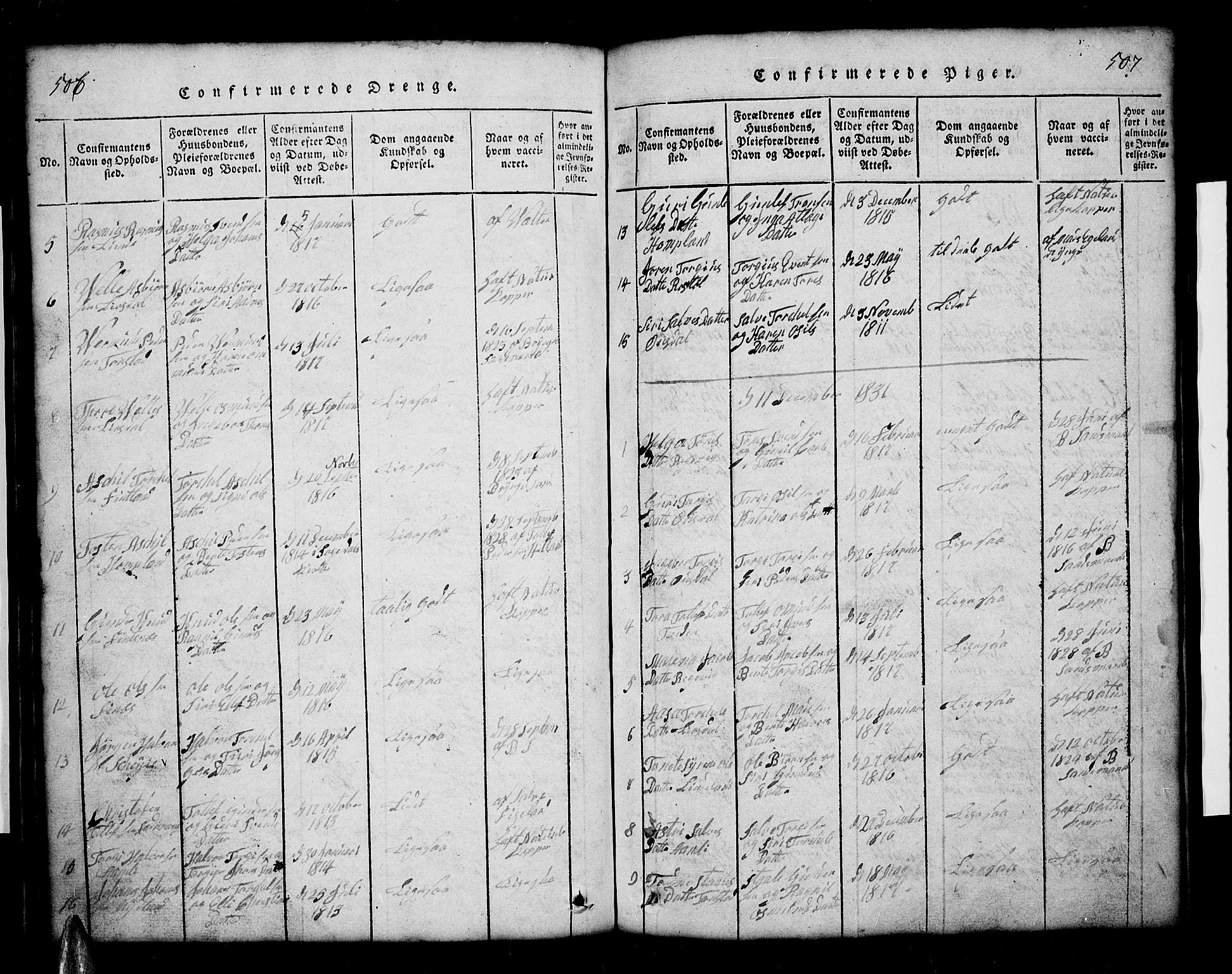 Sirdal sokneprestkontor, SAK/1111-0036/F/Fb/Fbb/L0001: Parish register (copy) no. B 1, 1815-1834, p. 506-507