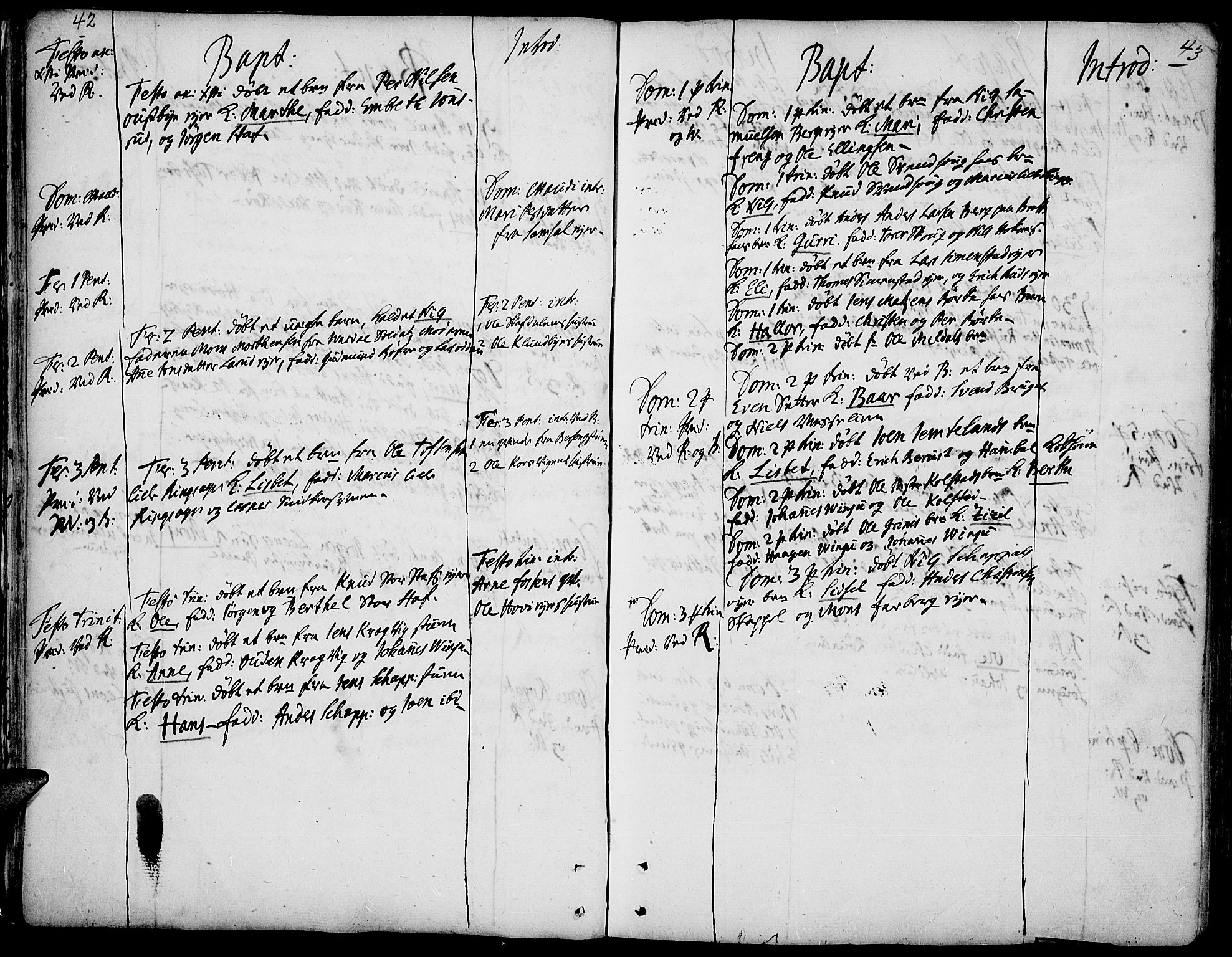 Ringsaker prestekontor, SAH/PREST-014/K/Ka/L0001: Parish register (official) no. 1, 1734-1746, p. 42-43