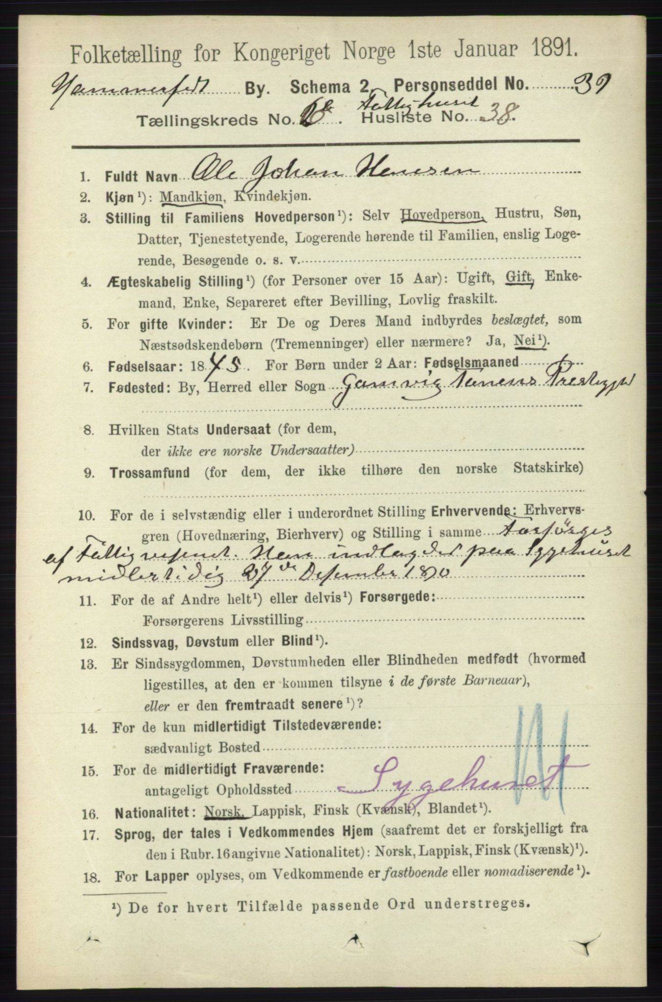 RA, 1891 census for 2001 Hammerfest, 1891, p. 2206