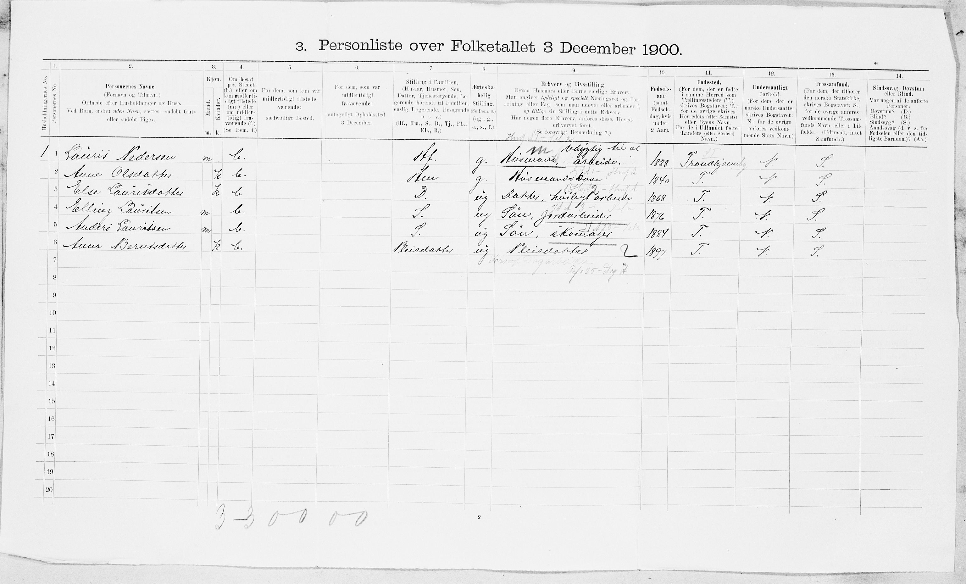 SAT, 1900 census for Melhus, 1900, p. 19