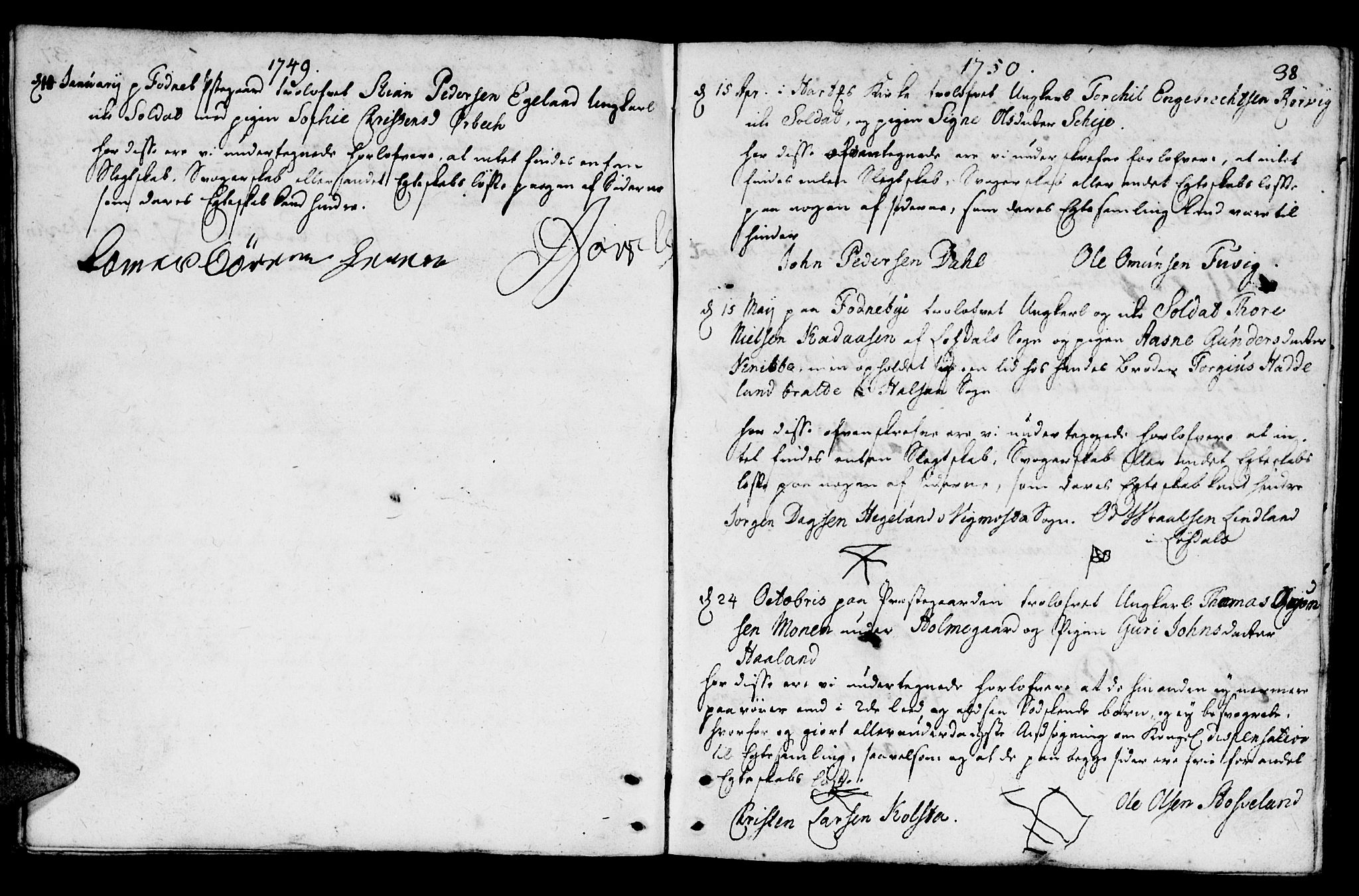 Mandal sokneprestkontor, SAK/1111-0030/F/Fa/Fab/L0001: Parish register (official) no. A 1, 1720-1793, p. 38