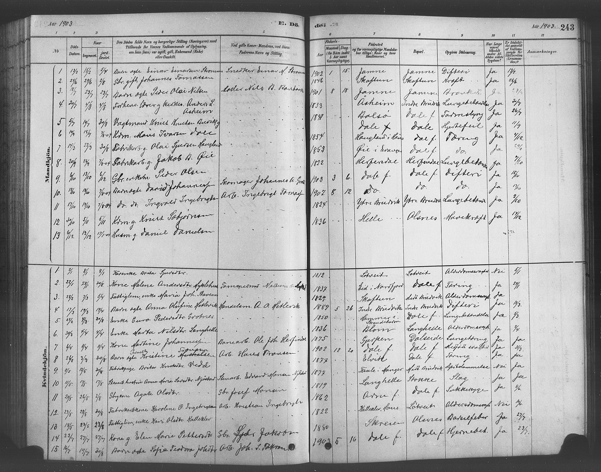Bruvik Sokneprestembete, SAB/A-74701/H/Hab: Parish register (copy) no. A 1, 1878-1907, p. 243