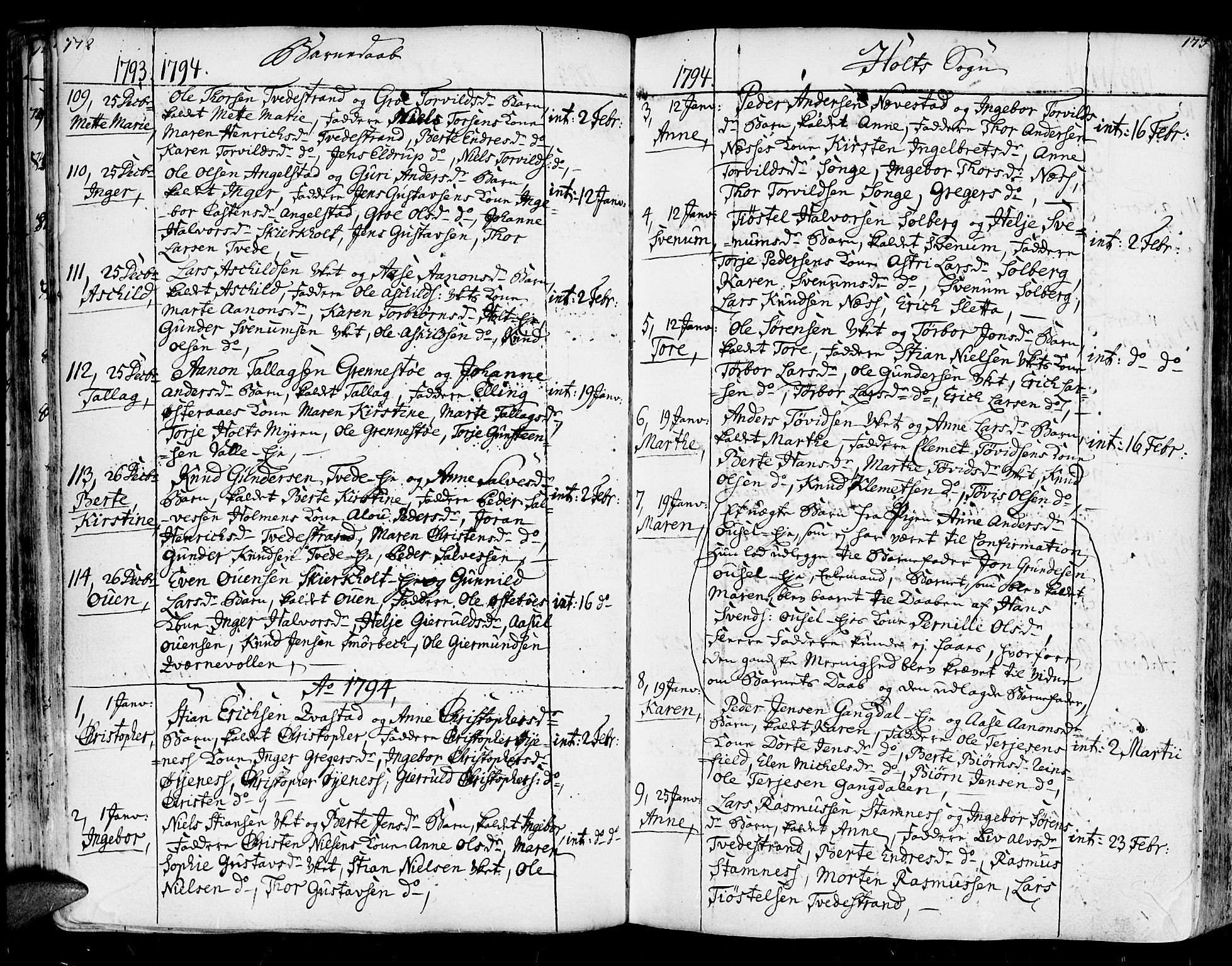 Holt sokneprestkontor, SAK/1111-0021/F/Fa/L0003: Parish register (official) no. A 3, 1765-1798, p. 172-173