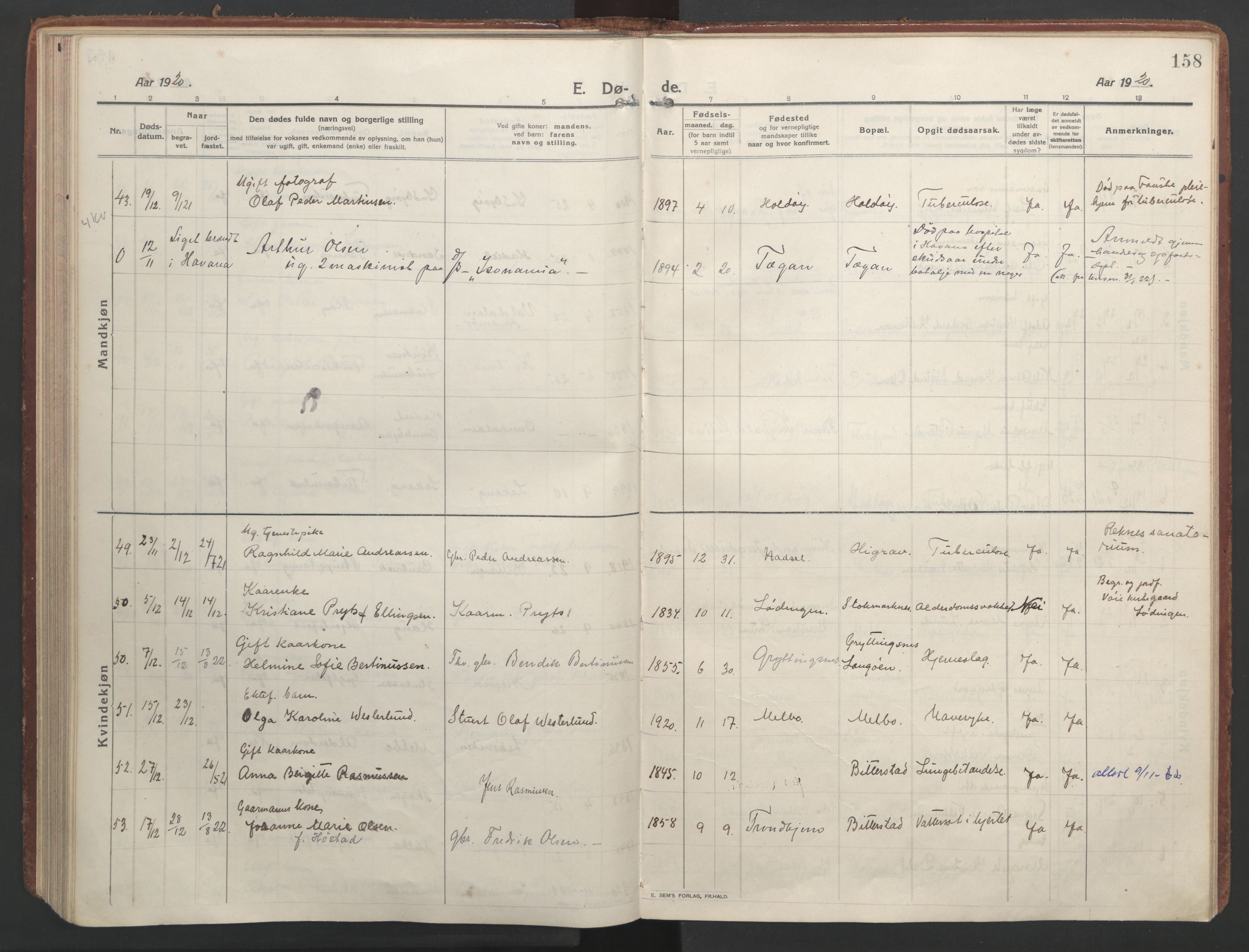 Ministerialprotokoller, klokkerbøker og fødselsregistre - Nordland, AV/SAT-A-1459/888/L1251: Parish register (official) no. 888A17, 1913-1925, p. 158