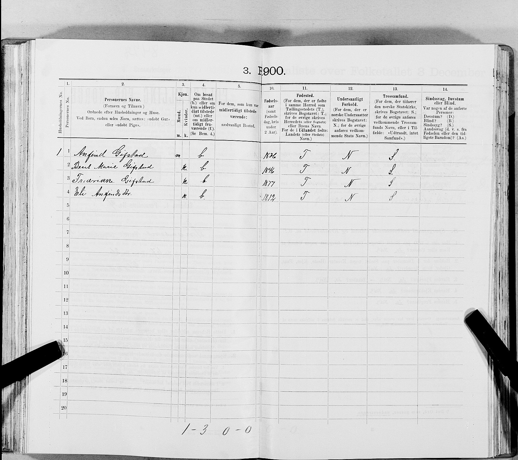 SAT, 1900 census for Snåsa, 1900, p. 850