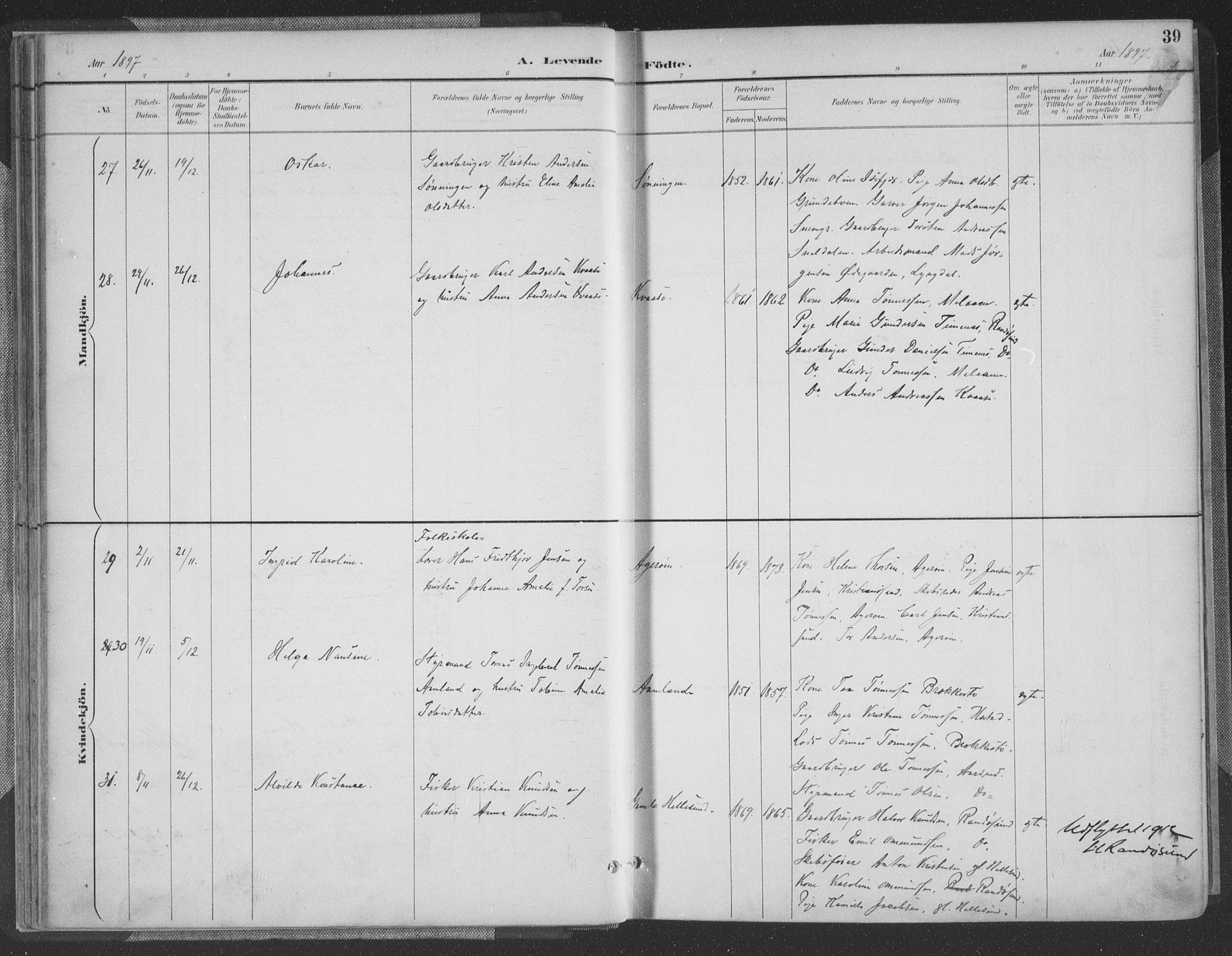 Høvåg sokneprestkontor, AV/SAK-1111-0025/F/Fa/L0006: Parish register (official) no. A 6, 1894-1923, p. 39