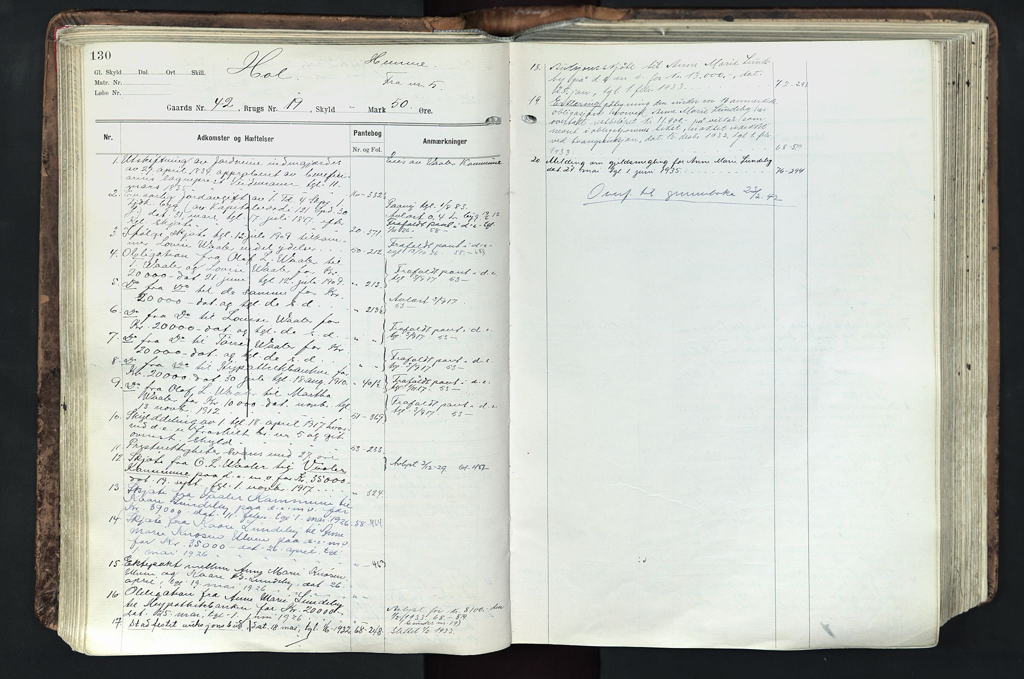 Solør tingrett, AV/SAH-TING-008/H/Ha/Hak/L0003: Mortgage register no. III, 1900-1935, p. 130