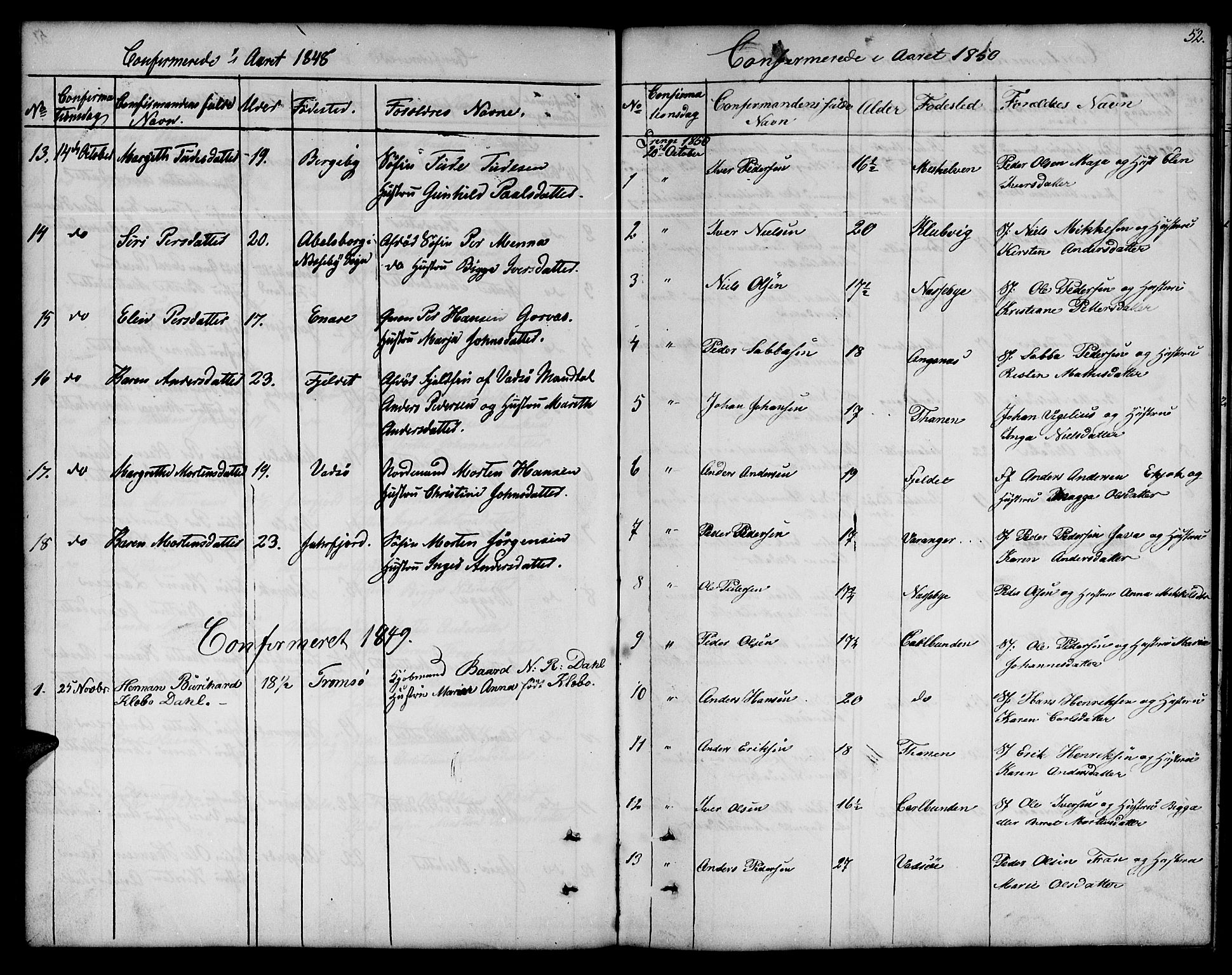 Nesseby sokneprestkontor, SATØ/S-1330/H/Hb/L0001klokker: Parish register (copy) no. 1, 1844-1861, p. 52