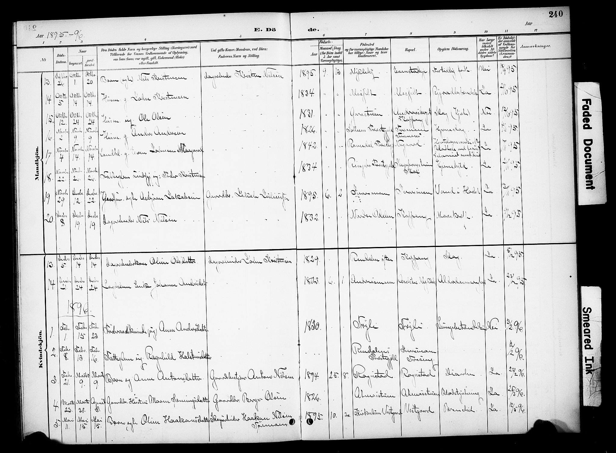 Stor-Elvdal prestekontor, SAH/PREST-052/H/Ha/Hab/L0003: Parish register (copy) no. 3, 1895-1917, p. 240