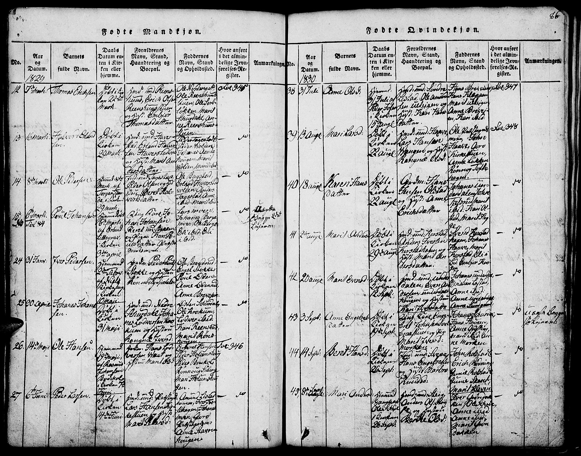 Fron prestekontor, SAH/PREST-078/H/Ha/Hab/L0001: Parish register (copy) no. 1, 1816-1843, p. 86