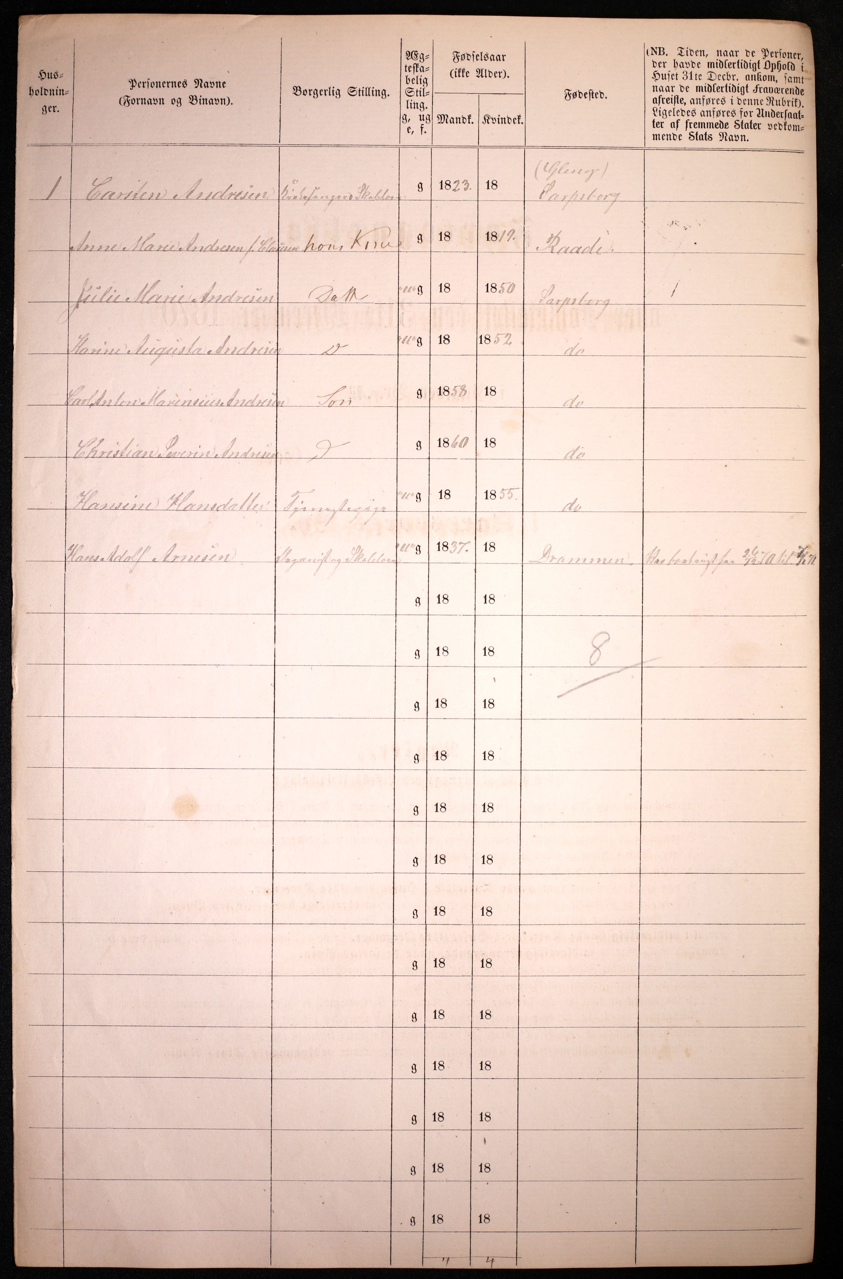 RA, 1870 census for 0102 Sarpsborg, 1870, p. 456