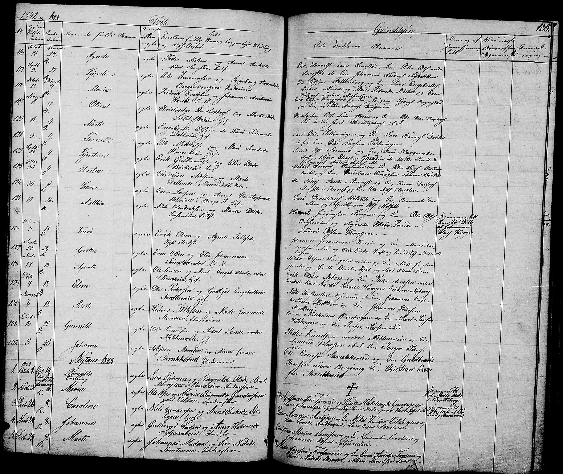 Ringsaker prestekontor, AV/SAH-PREST-014/L/La/L0005: Parish register (copy) no. 5, 1839-1850, p. 135