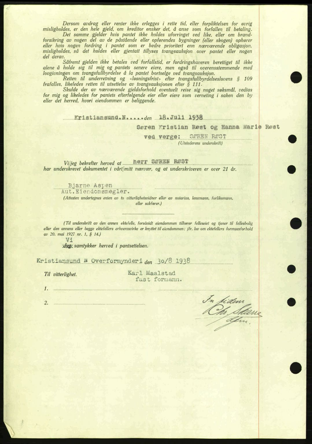 Kristiansund byfogd, SAT/A-4587/A/27: Mortgage book no. 31, 1938-1939, Diary no: : 631/1938