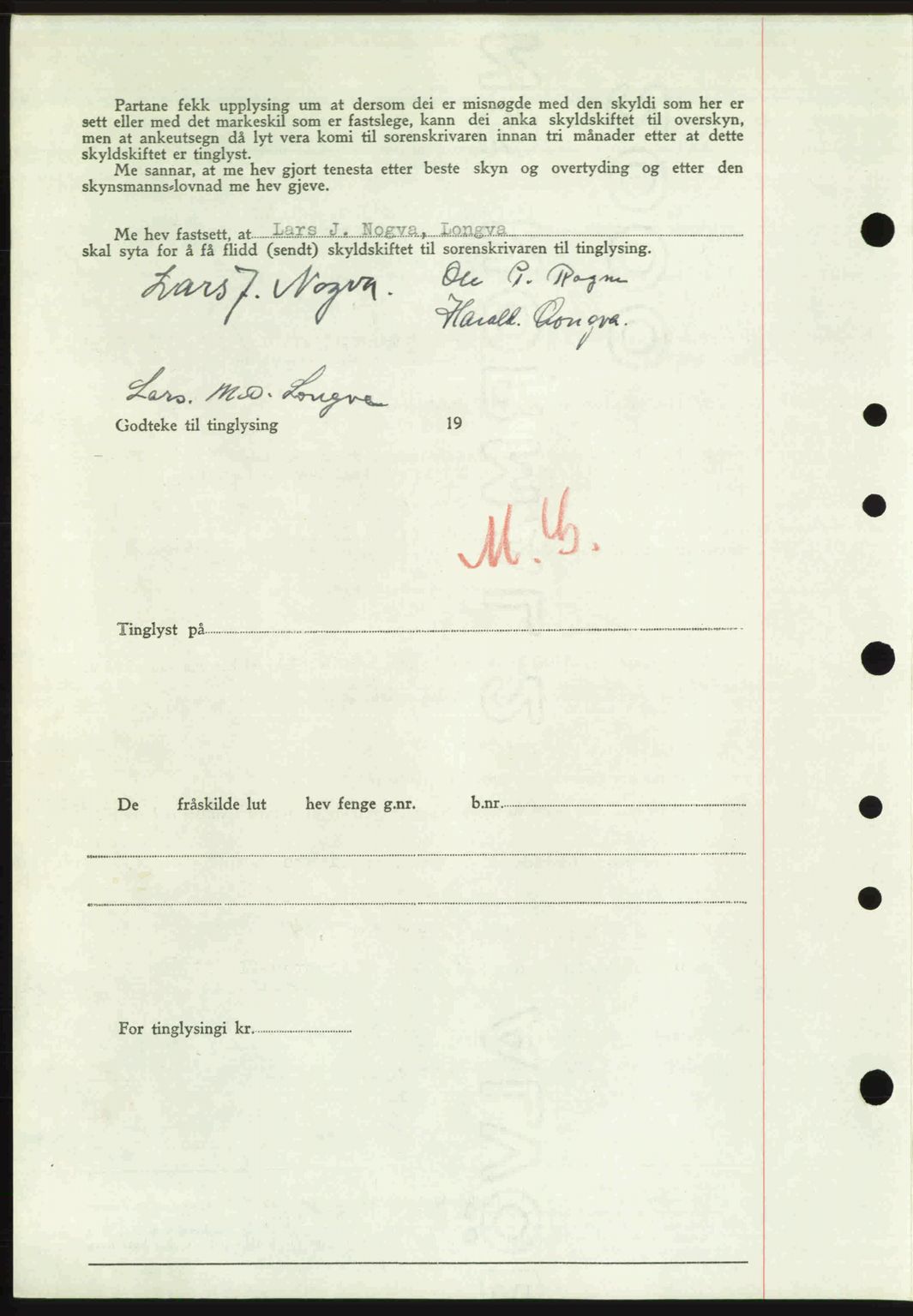 Nordre Sunnmøre sorenskriveri, AV/SAT-A-0006/1/2/2C/2Ca: Mortgage book no. A20b, 1946-1946, Diary no: : 7/1946