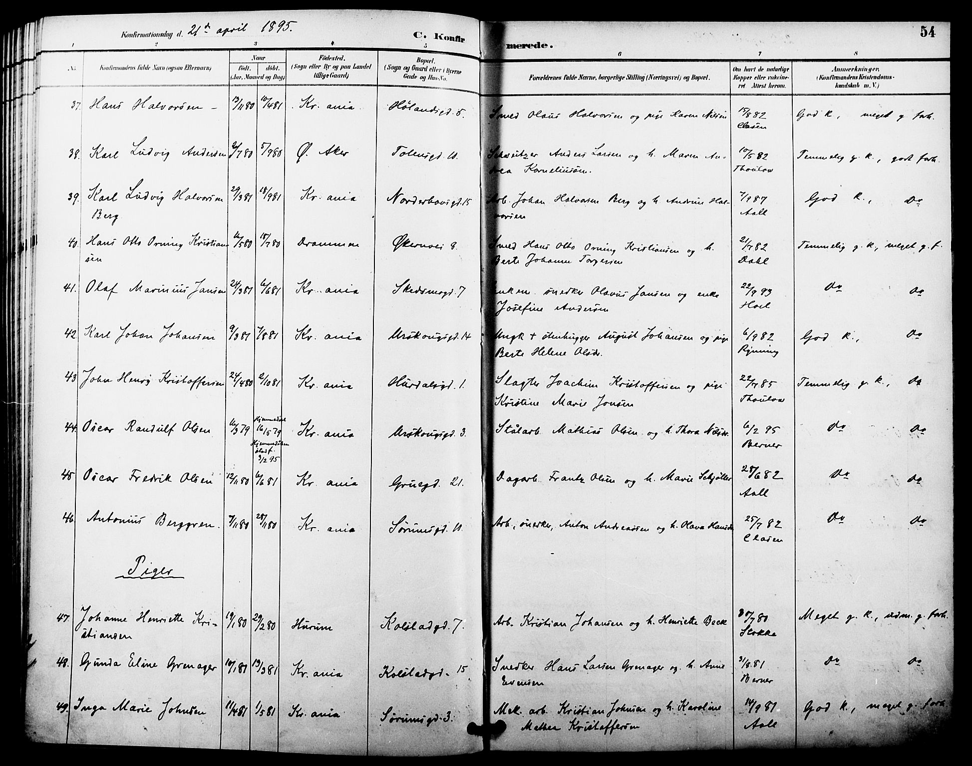 Kampen prestekontor Kirkebøker, AV/SAO-A-10853/F/Fa/L0008: Parish register (official) no. I 8, 1892-1902, p. 54