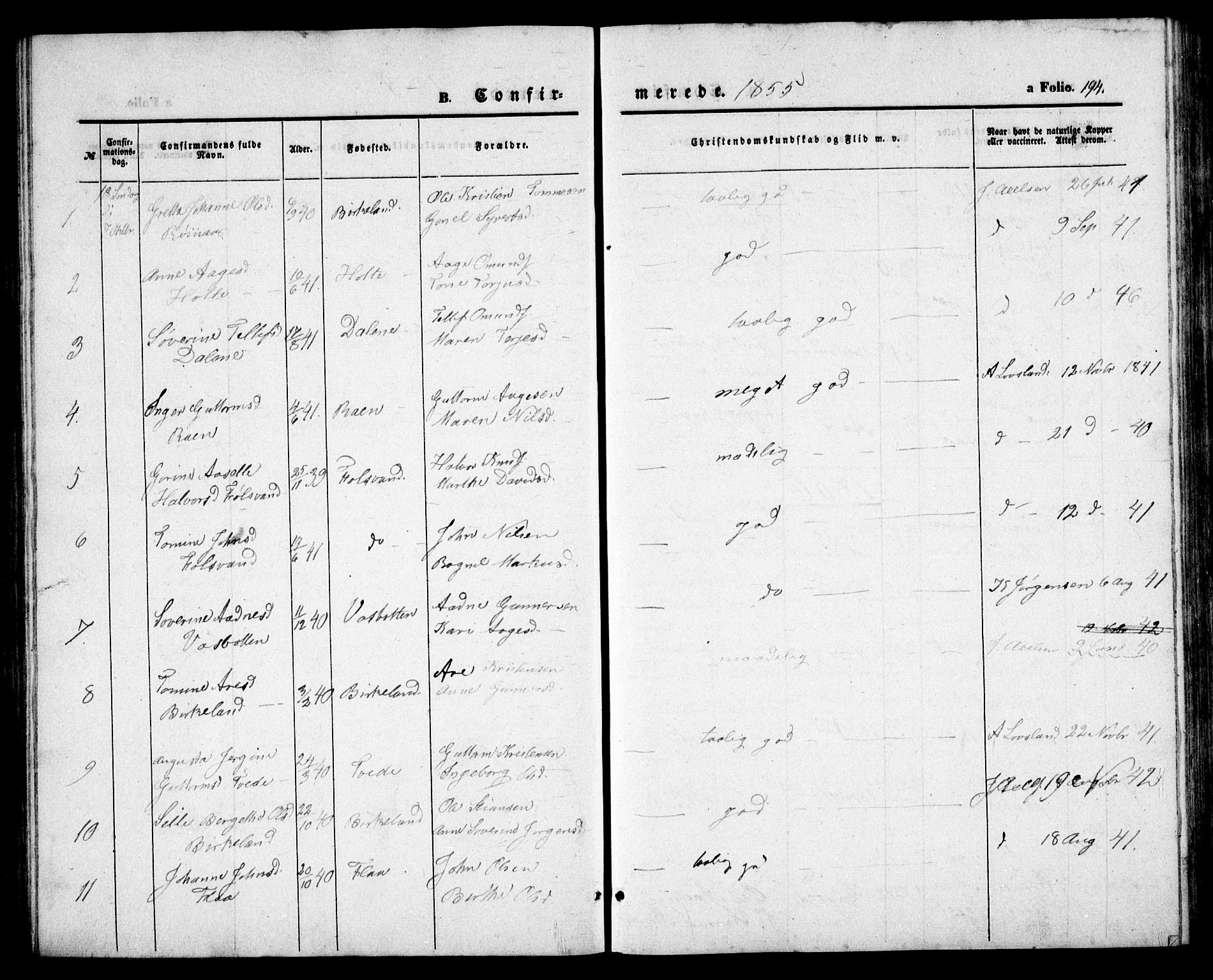 Birkenes sokneprestkontor, AV/SAK-1111-0004/F/Fb/L0002: Parish register (copy) no. B 2, 1849-1876, p. 194