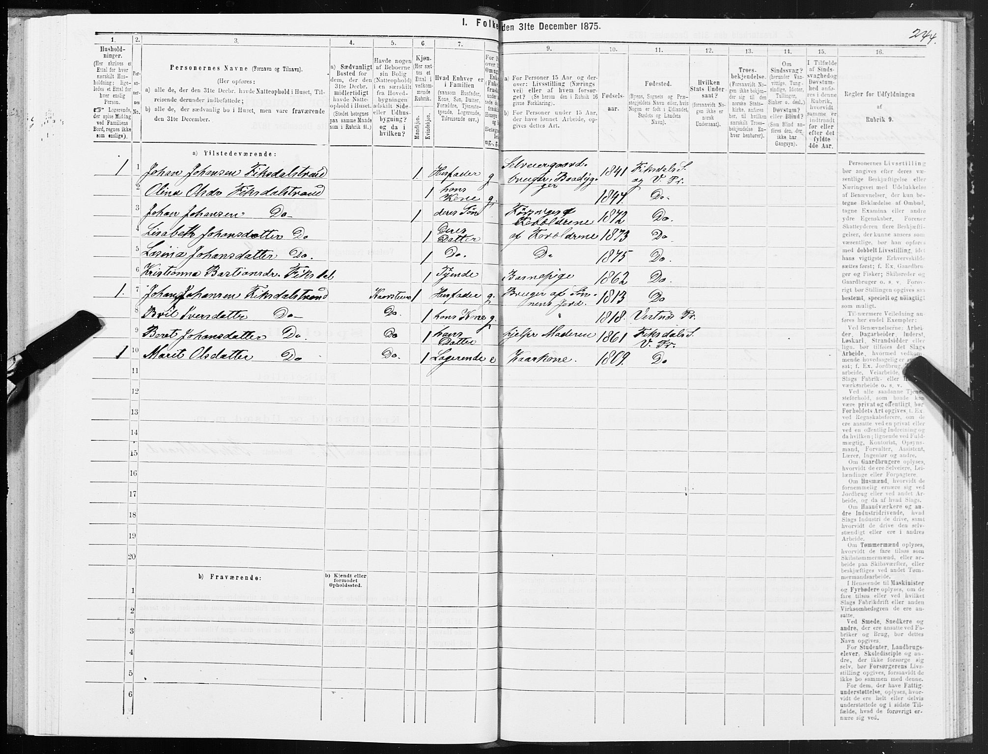 SAT, 1875 census for 1535P Vestnes, 1875, p. 3244