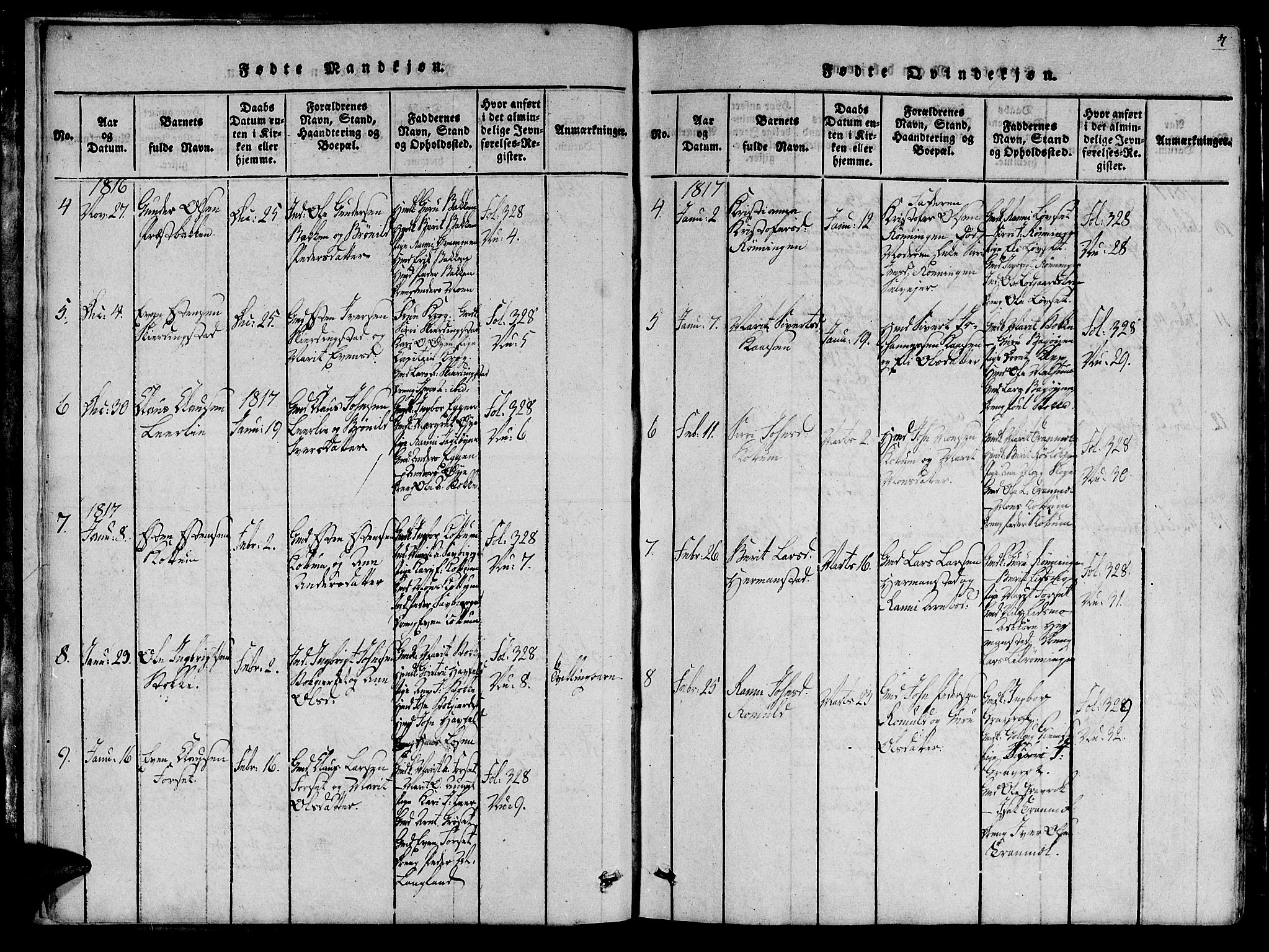 Ministerialprotokoller, klokkerbøker og fødselsregistre - Sør-Trøndelag, AV/SAT-A-1456/691/L1065: Parish register (official) no. 691A03 /1, 1816-1826, p. 7