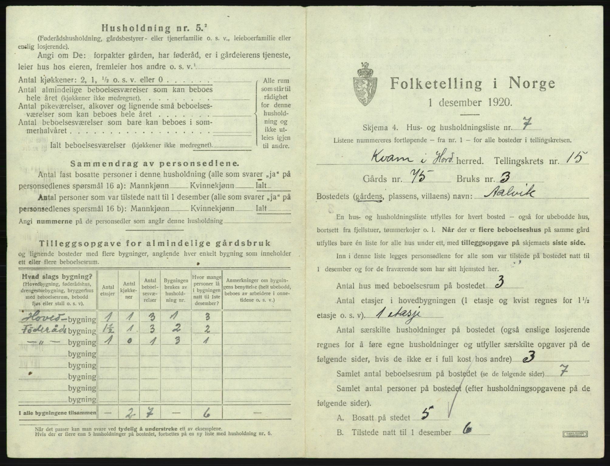 SAB, 1920 census for Kvam, 1920, p. 1248