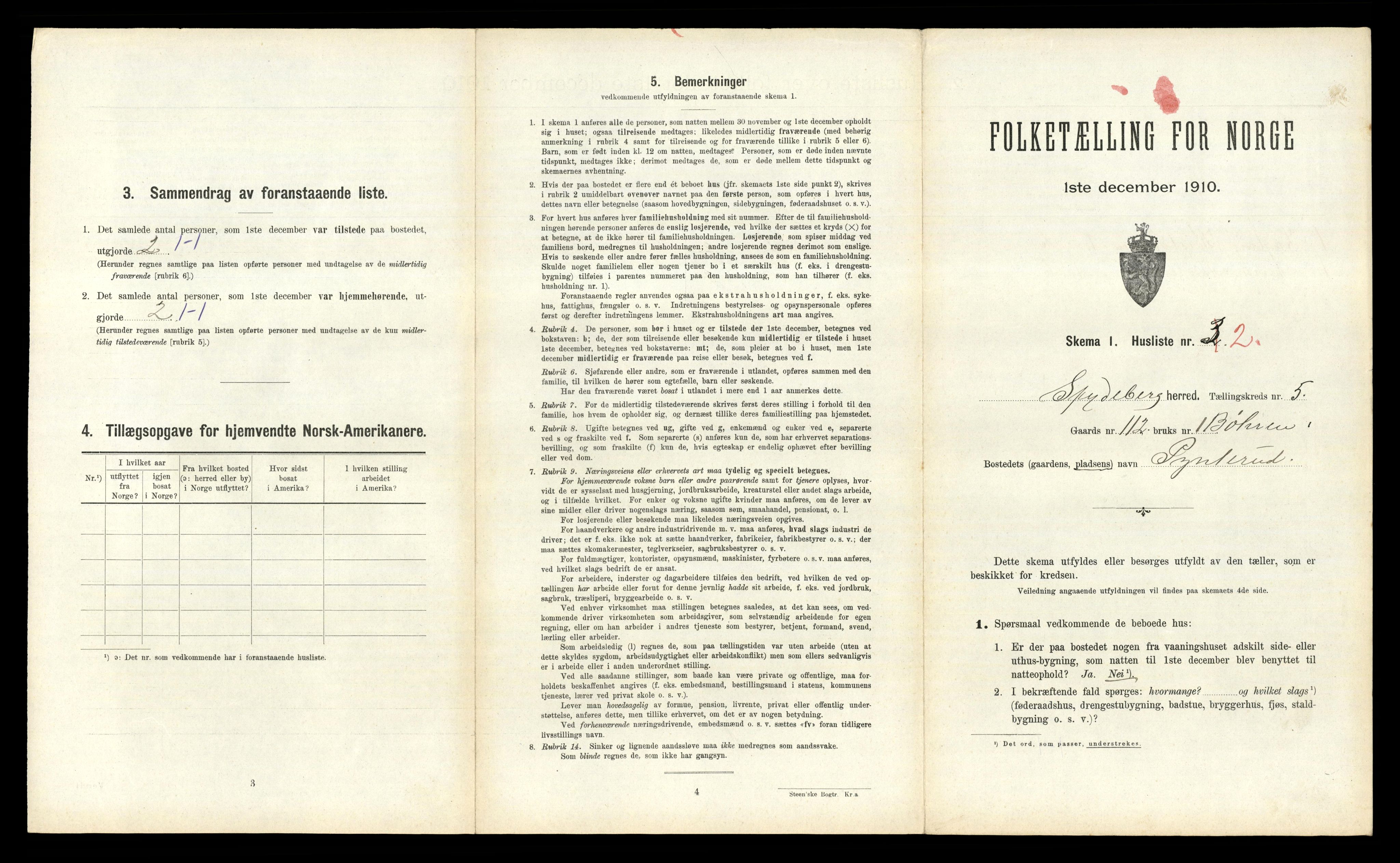RA, 1910 census for Spydeberg, 1910, p. 571