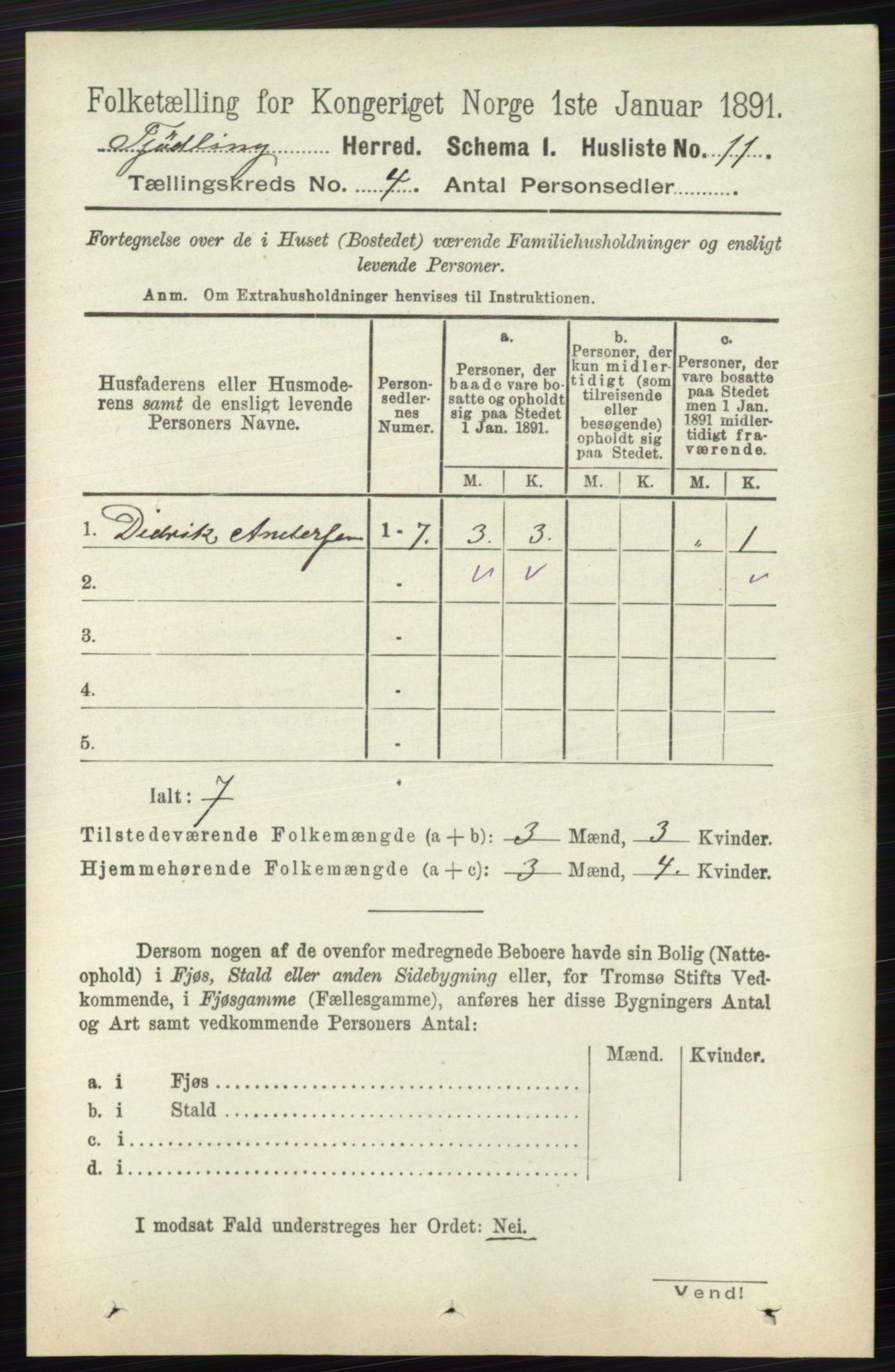 RA, 1891 census for 0725 Tjølling, 1891, p. 1380