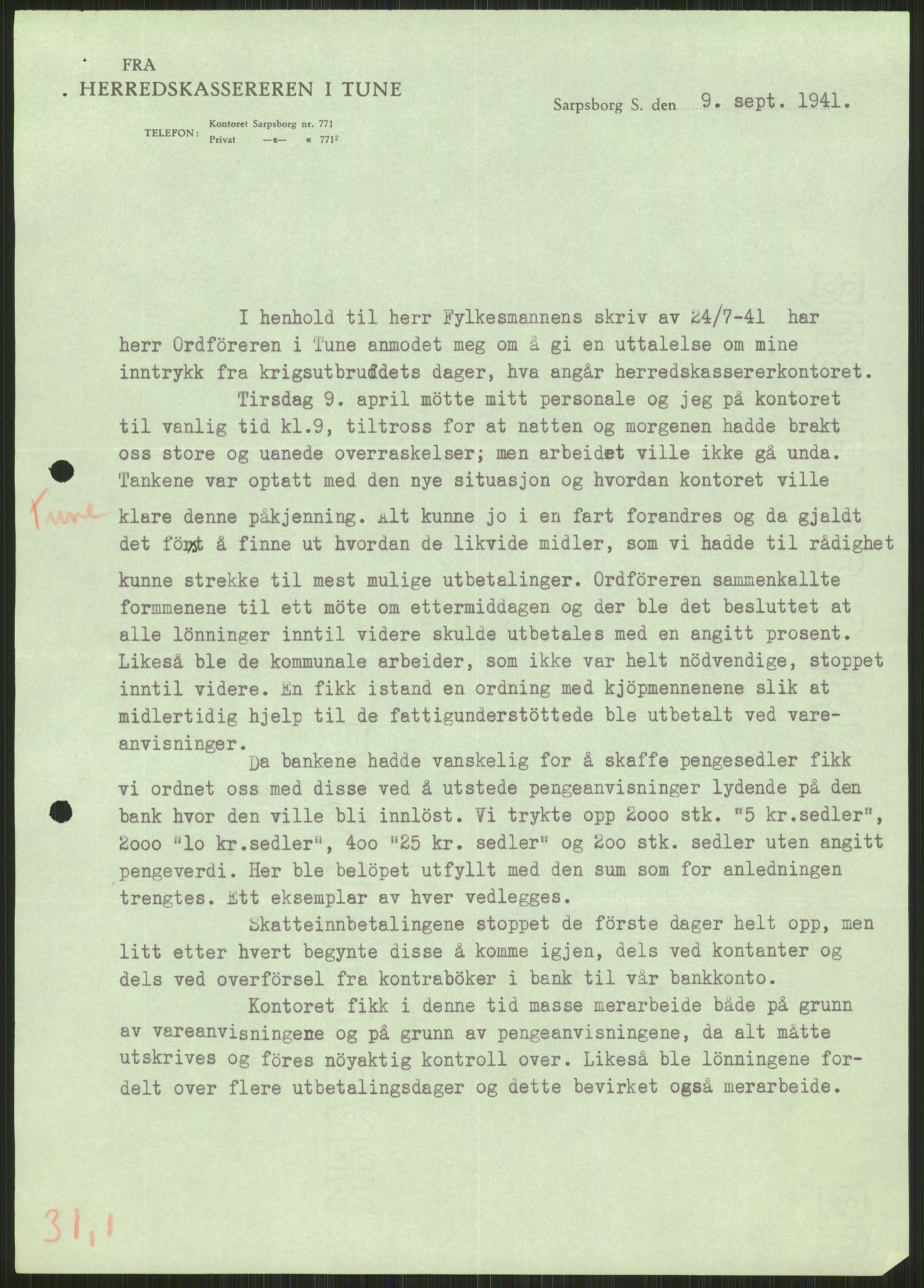 Forsvaret, Forsvarets krigshistoriske avdeling, AV/RA-RAFA-2017/Y/Ya/L0013: II-C-11-31 - Fylkesmenn.  Rapporter om krigsbegivenhetene 1940., 1940, p. 192