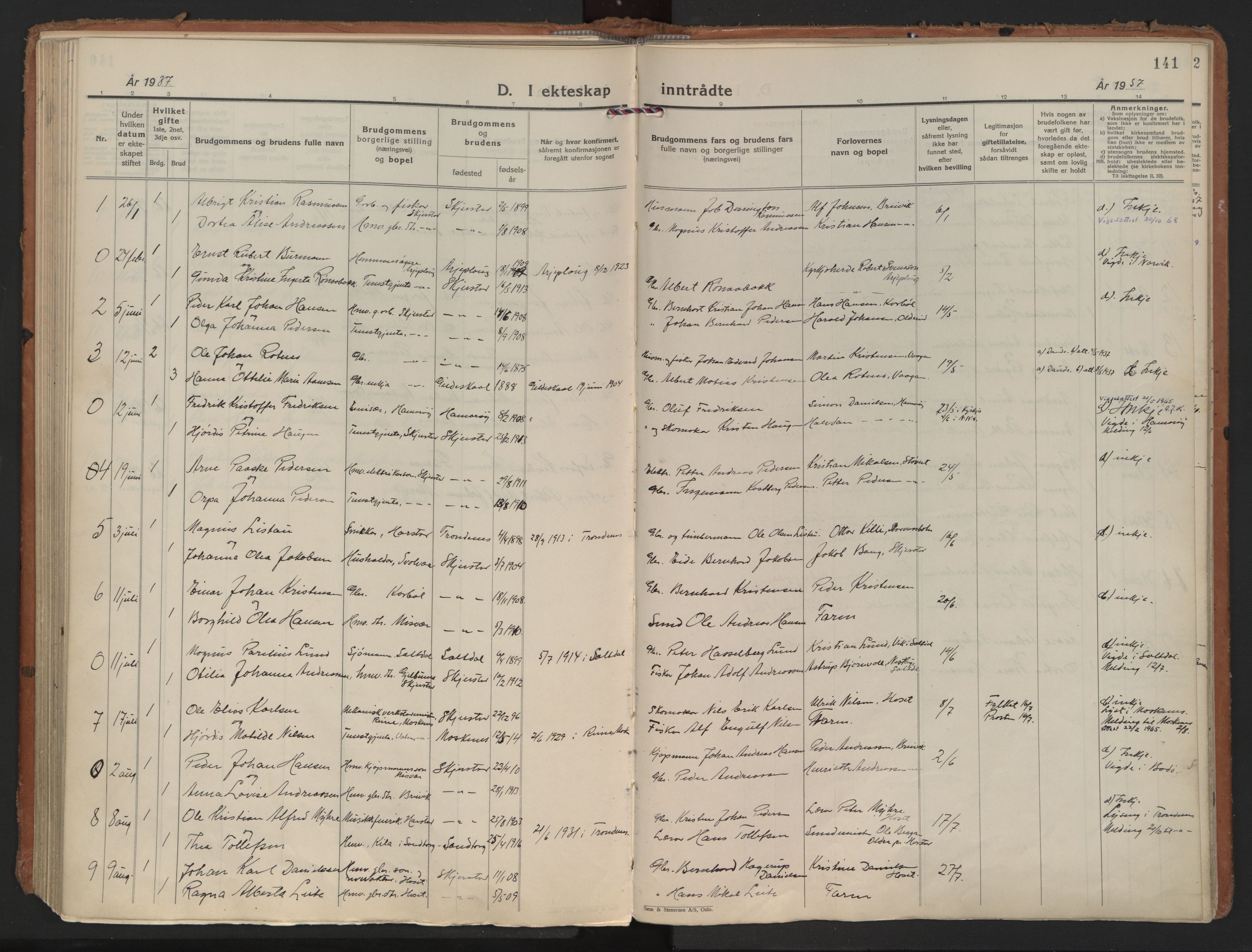 Ministerialprotokoller, klokkerbøker og fødselsregistre - Nordland, SAT/A-1459/852/L0749: Parish register (official) no. 852A19, 1933-1951, p. 141