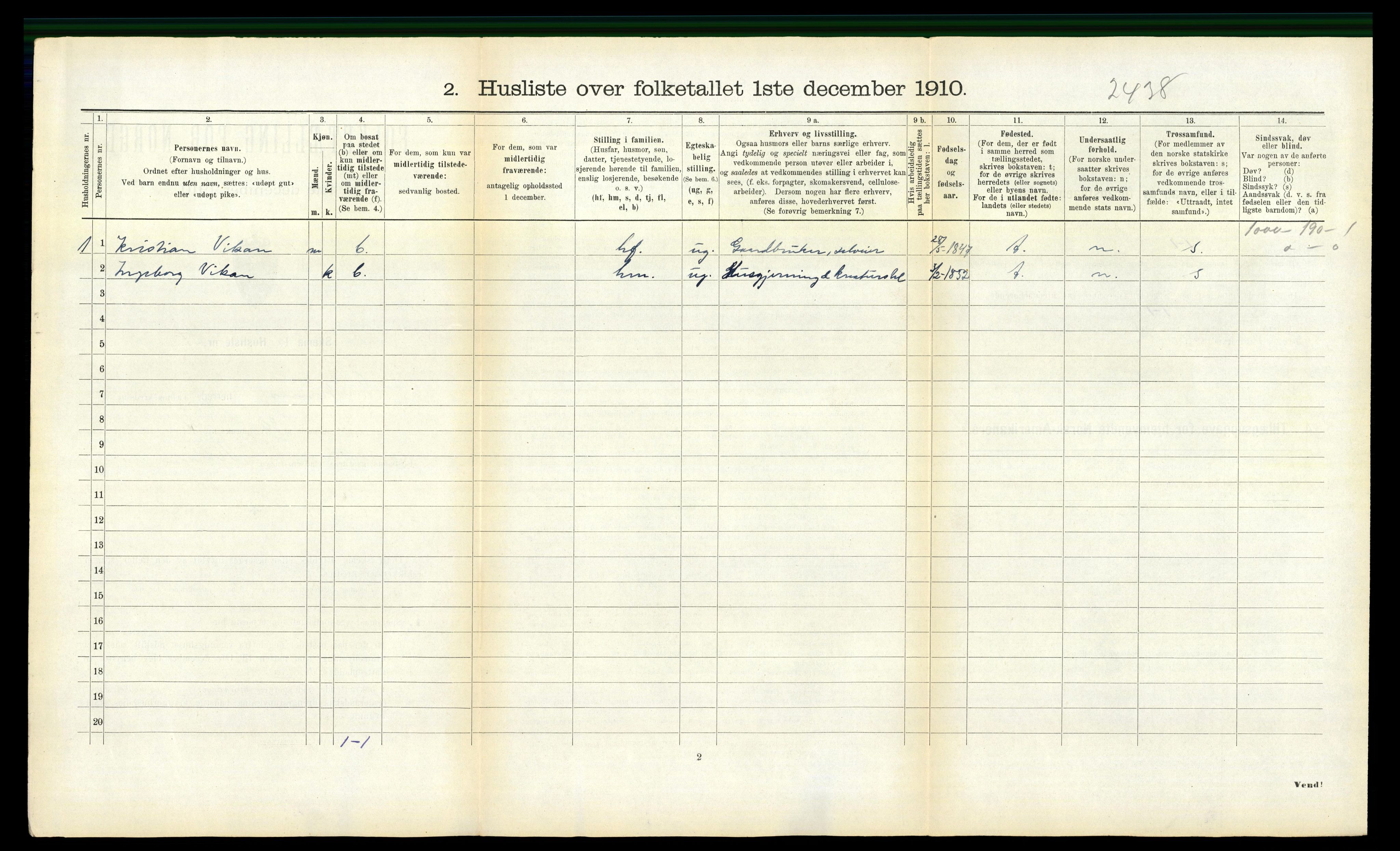 RA, 1910 census for Tustna, 1910, p. 425